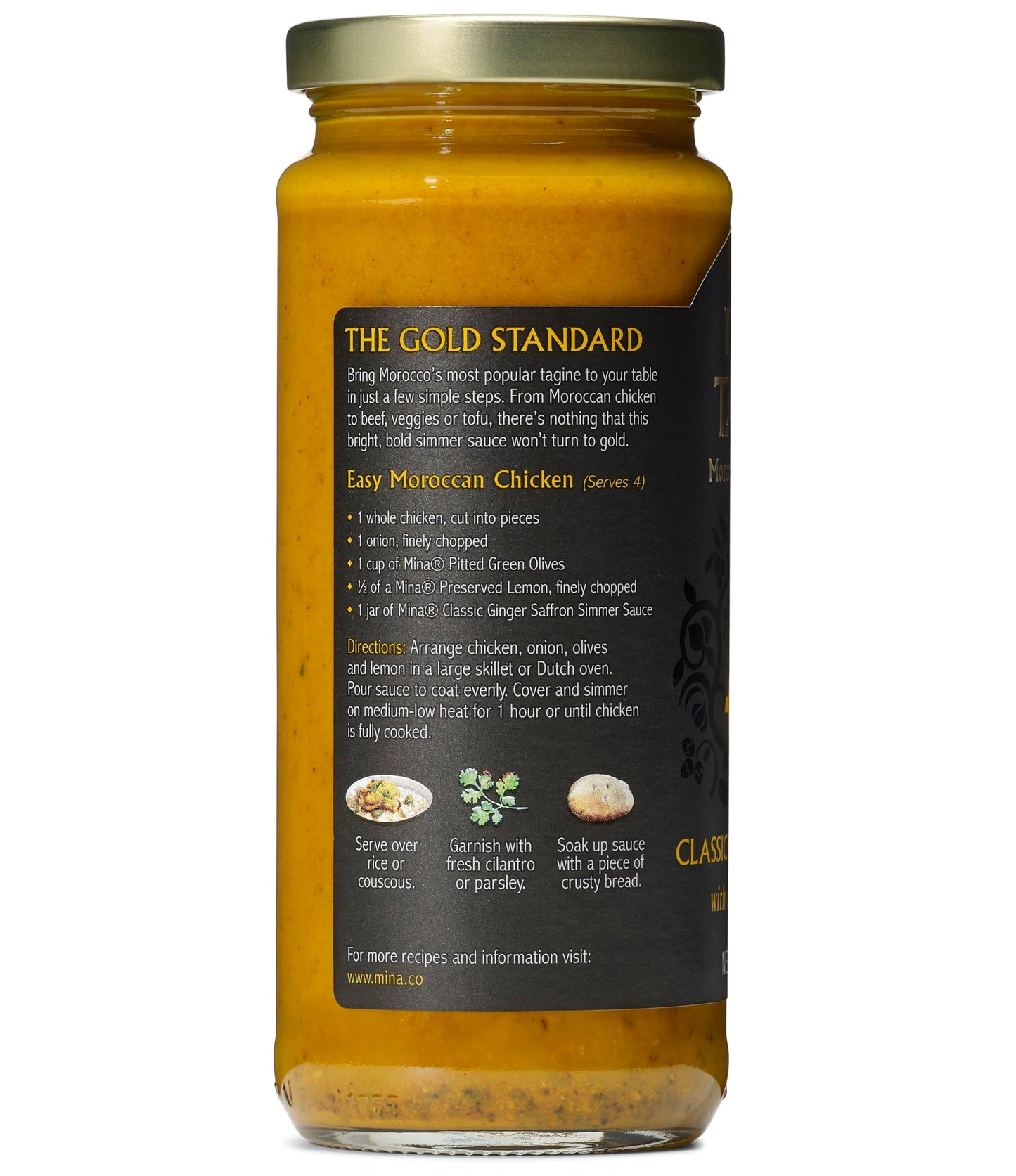 Mina Tagine Moroccan Chicken Simmer Sauce, 12 oz - Classic Ginger Saffron with Turmeric, Lemon & Olive Oil, Moroccan Spices