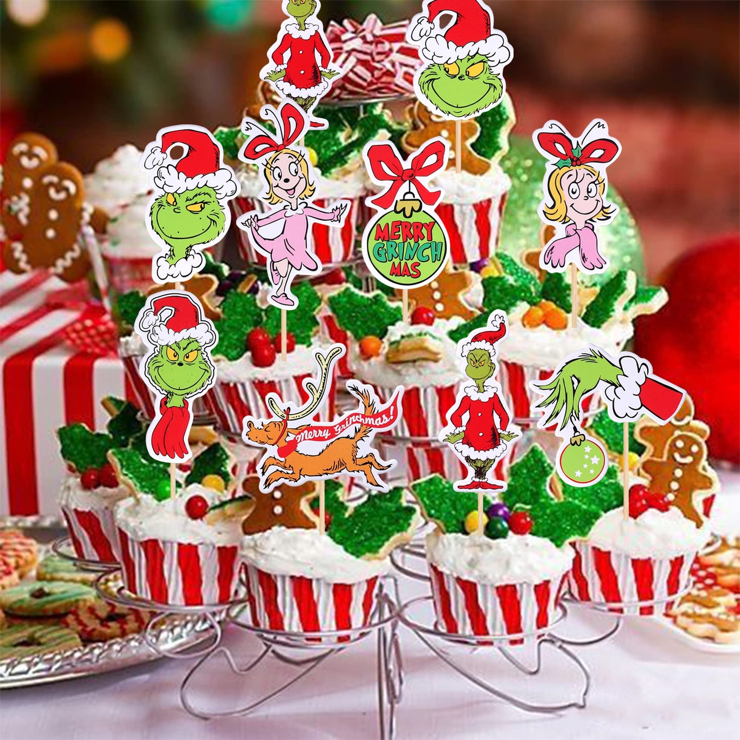 36 Pcs Christmas Cupcake Toppers Assembled Double Sided Merry Christmas Cupcake Picks For Christmas Theme Baby Shower Girls Birt
