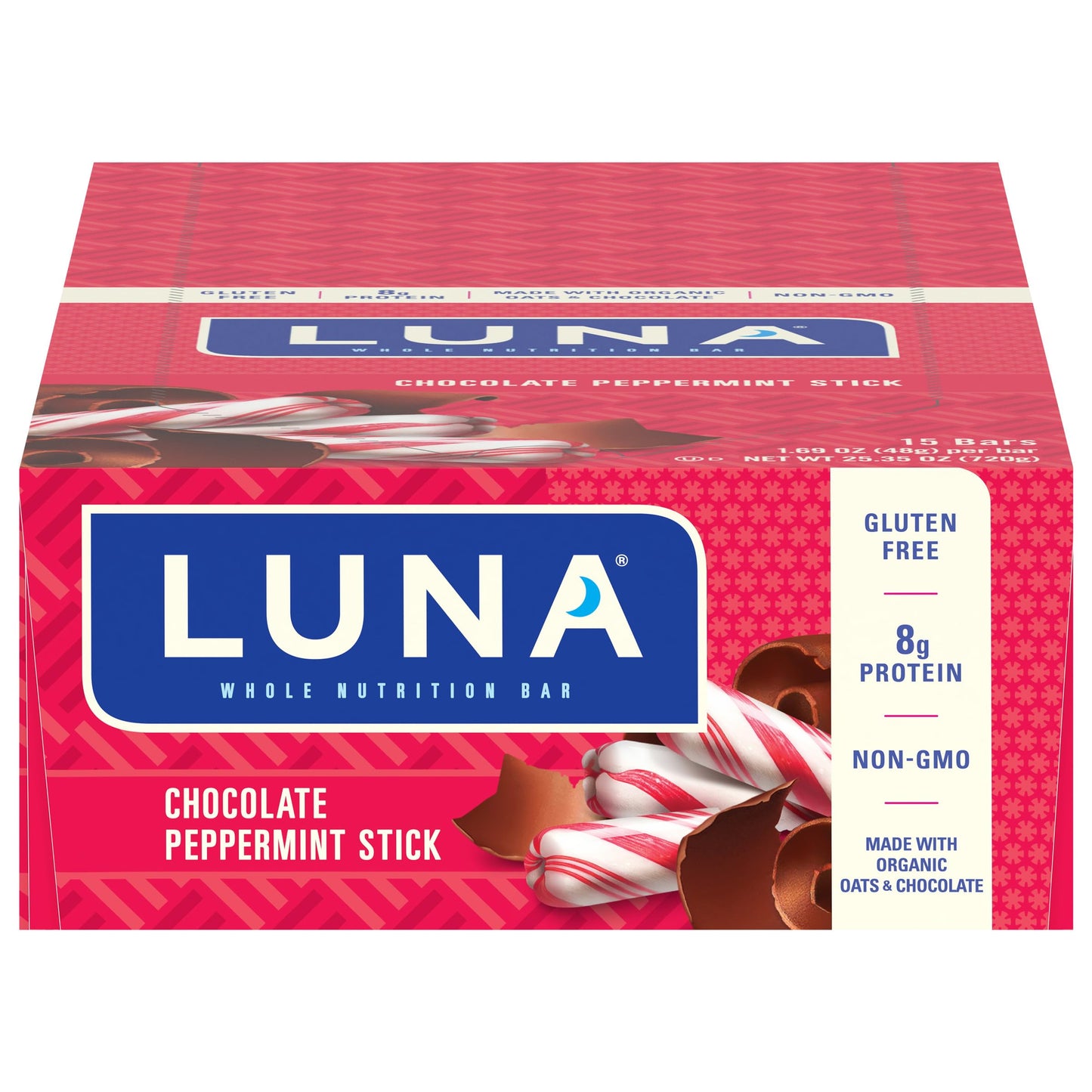 LUNA Bar - Chocolate Peppermint Stick - Gluten-Free - Non-GMO - 7-9g Protein - Made with Organic Oats - Low Glycemic - Whole Nut