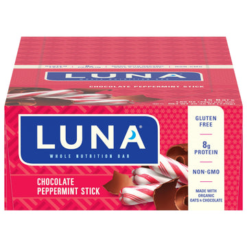 LUNA Bar - Chocolate Peppermint Stick - Gluten-Free - Non-GMO - 7-9g Protein - Made with Organic Oats - Low Glycemic - Whole Nut