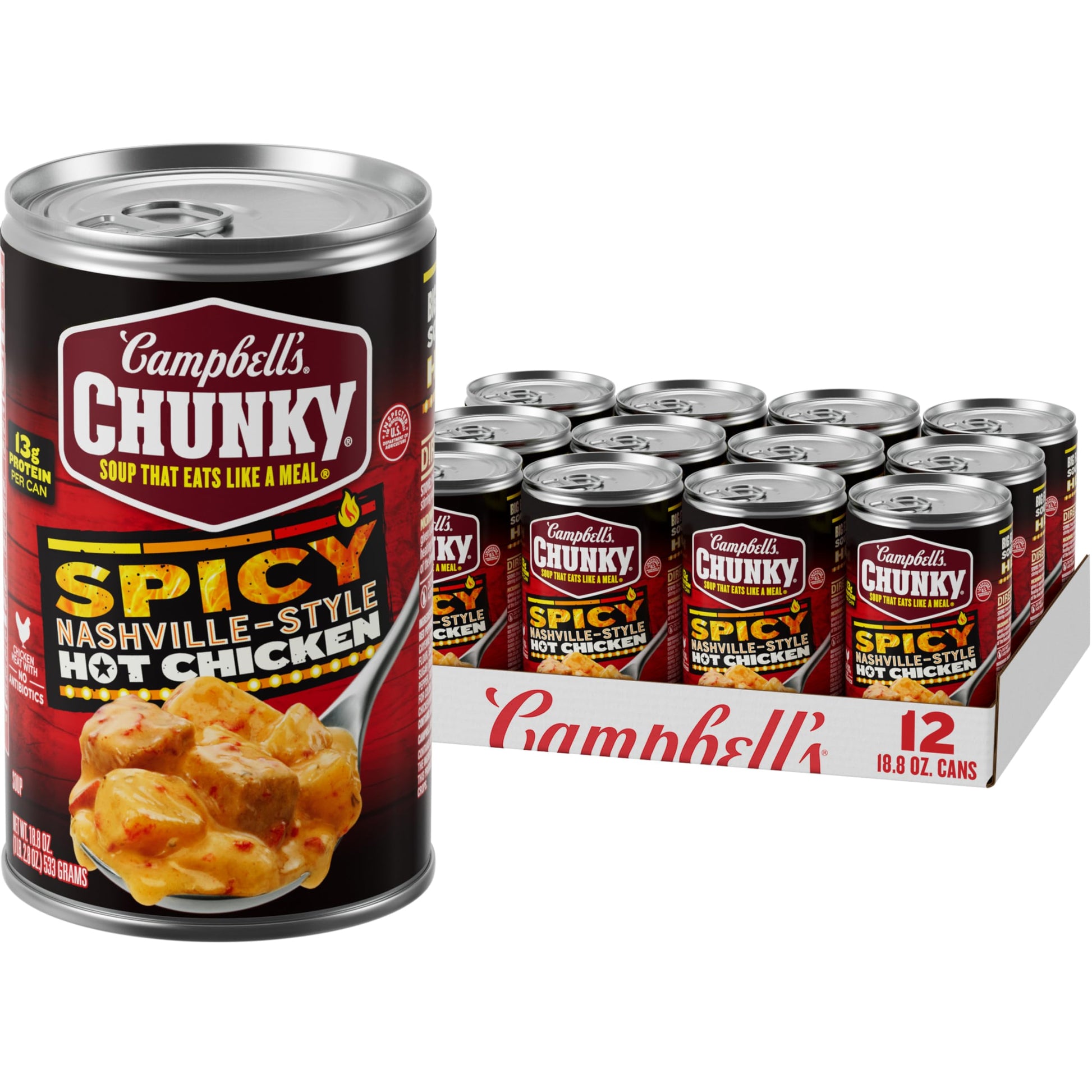 Campbells Chunky Soup, Spicy Nashville-Style Hot Chicken Soup, 18.8 oz Can (Pack of 12)