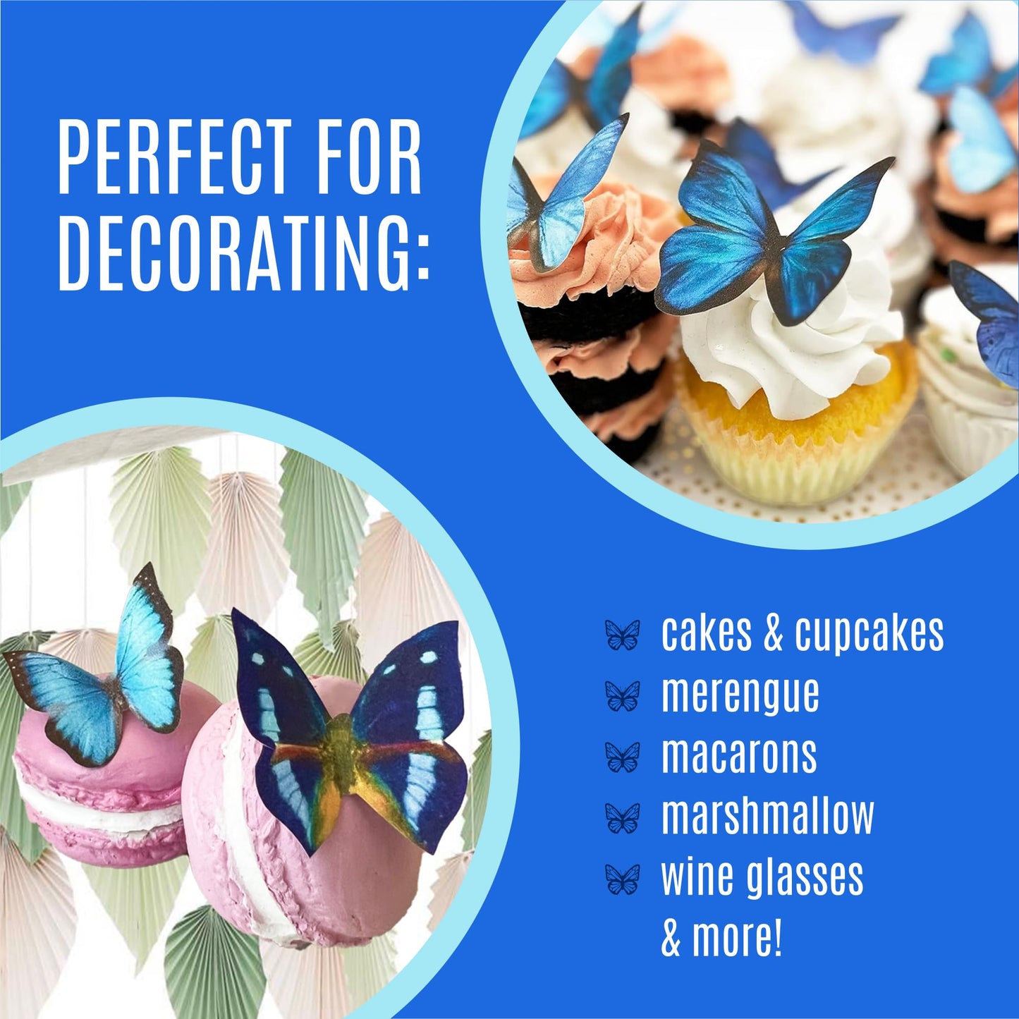 Sugar Robot Edible Butterflies - Large Cake Toppers, 3 inches, Blue, Premium Crafted, Made in the USA