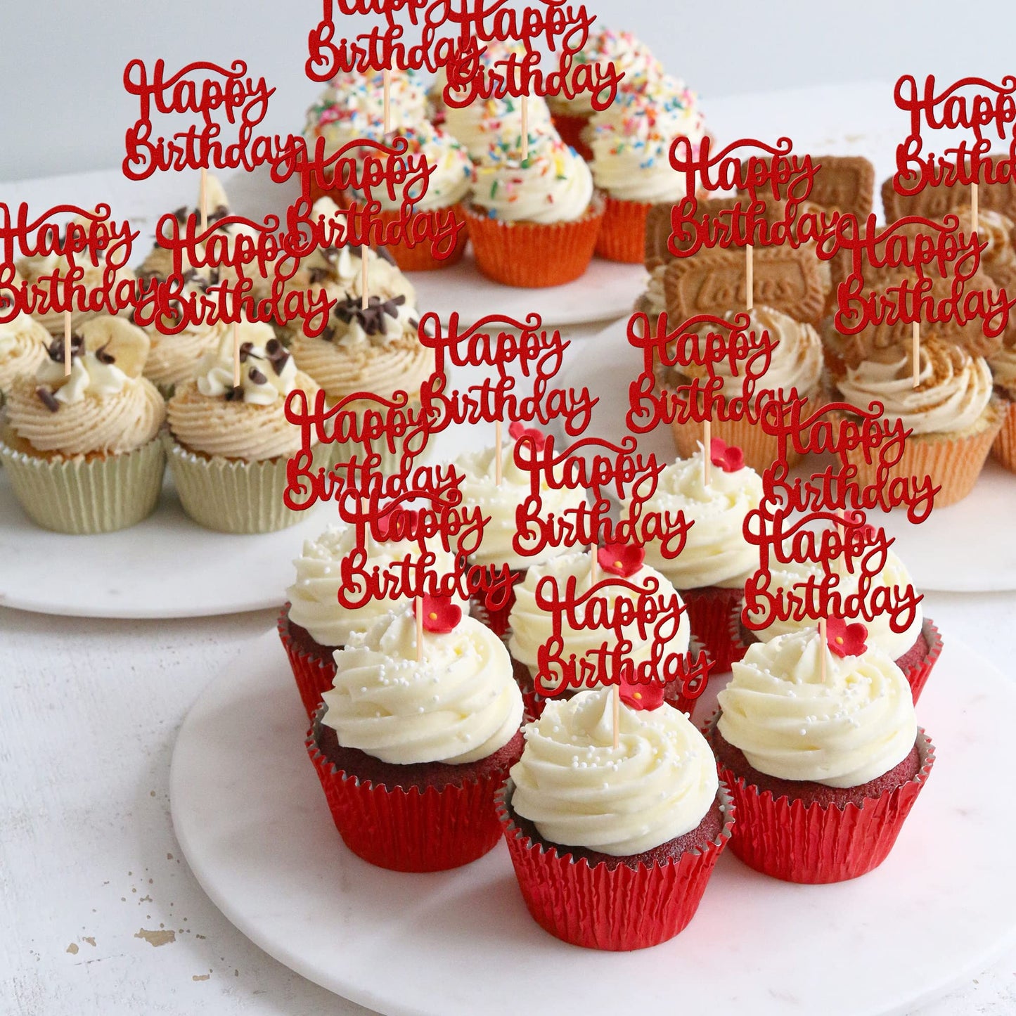 ZHUOWEISM 36 PCS Cupcake Toppers - Glitter Birthday Decoration, Small, Red