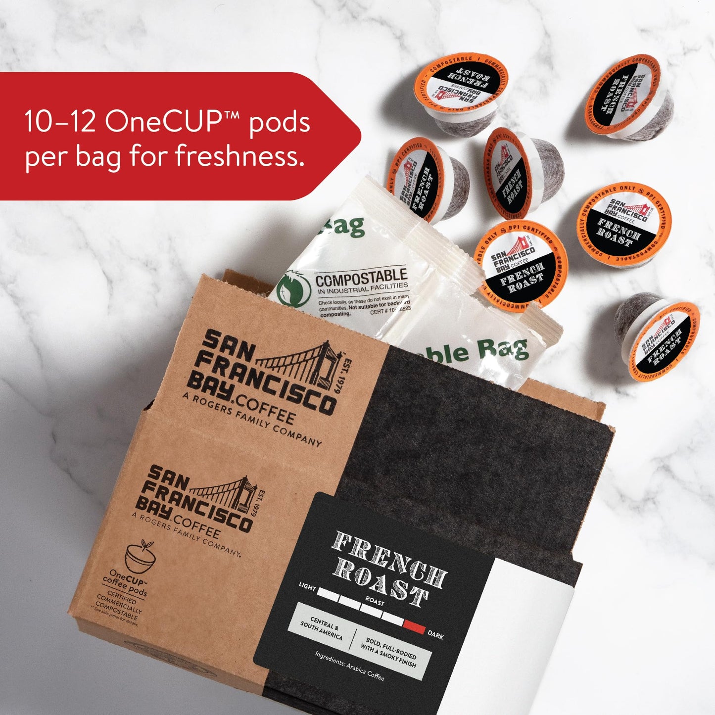 San Francisco Bay Compostable Coffee Pods - French Roast (80 Ct) K Cup Compatible Including Keurig 2.0, Dark Roast