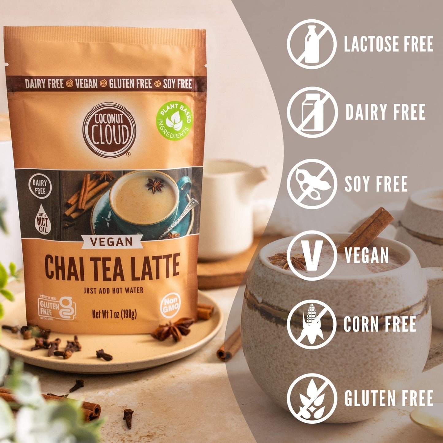 Coconut Cloud Vegan Spiced Chai Tea Latte, Dairy Free, Gluten Free, 7 oz