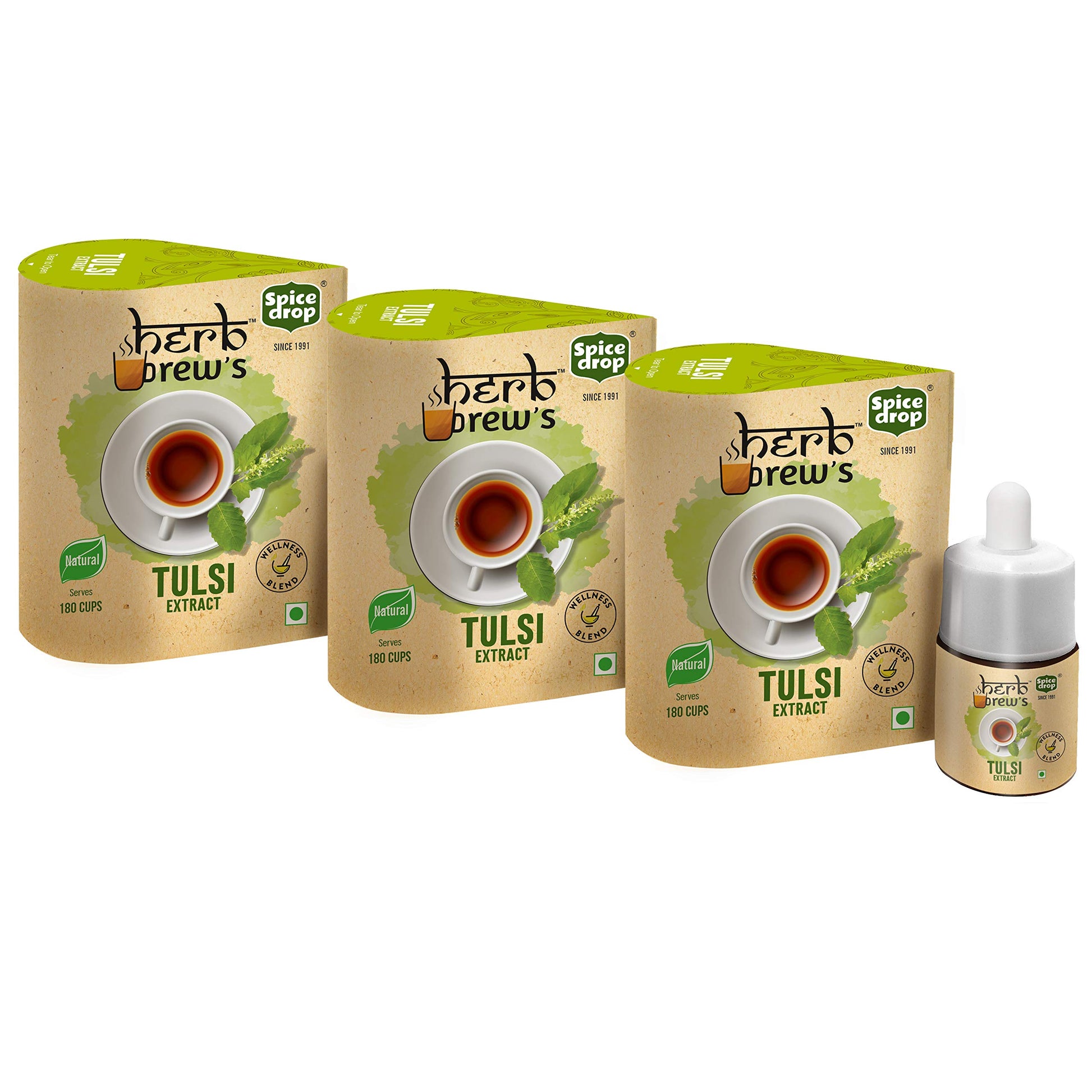 Spice Drop Holy Basil Extract - Herbal Tea Drops - Vegan - 0.17 Fl Oz (Pack of 3) - No Added Color or Preservatives