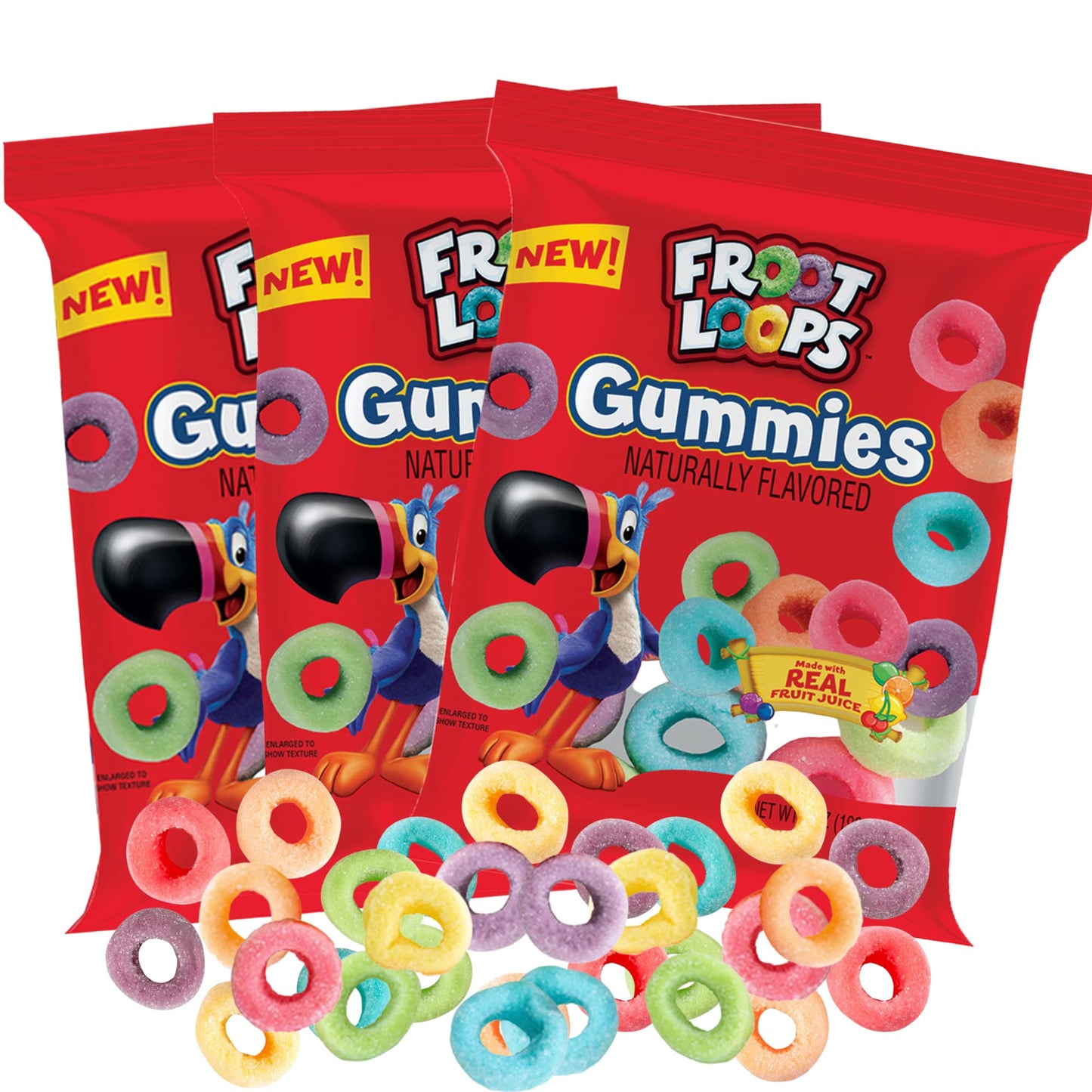 Galerie Froot Loops Gummies, Assorted Real Fruit Juice Flavored Gummy Candy Bags, Cute Christmas Stocking Stuffers Candies For Boys Or Girls, Pack Of 3