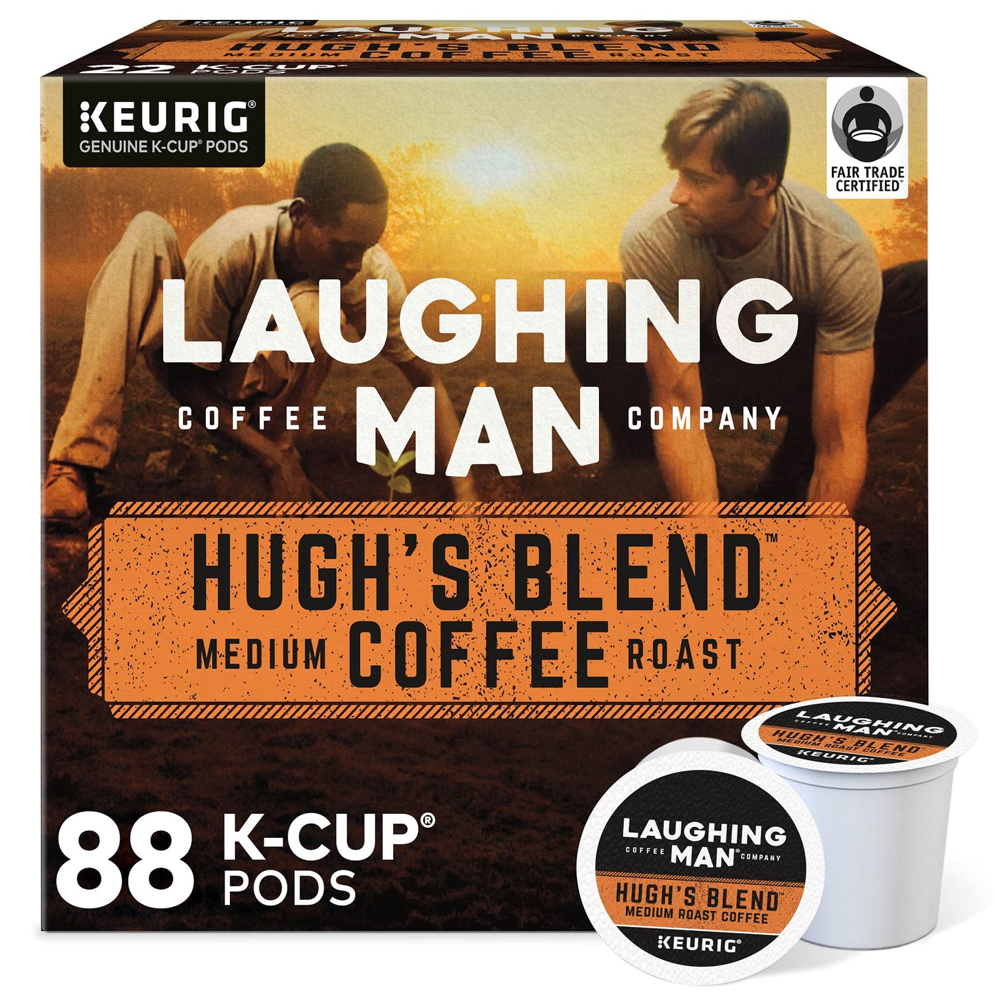 Laughing Man Hugh'S Blend Keurig Single-Serve K Cup Pods, Fair Trade Medium Roast Coffee, 88Count, Hugh'S Blend, 88Count