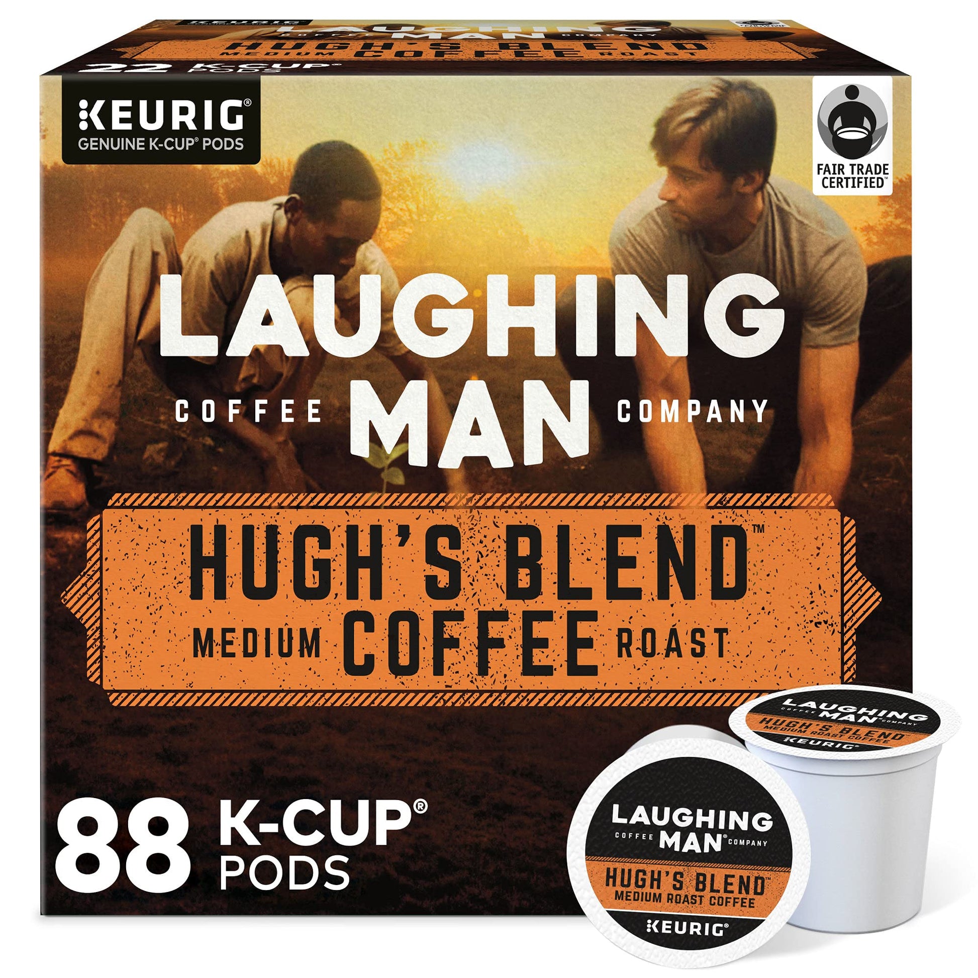Laughing Man Hugh'S Blend Keurig Single-Serve K Cup Pods, Fair Trade Medium Roast Coffee, 88Count, Hugh'S Blend, 88Count