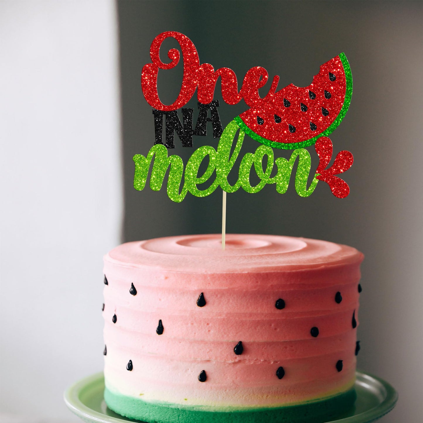 Gyufise 1Pc Watermelon 1St Birthday Cake Topper Glitter One In A Melon Cake Pick For Summer Fruit Watermelon Themed First Birthd