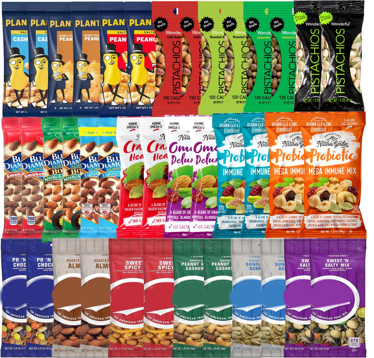 Niro Gift Basket With Individual Single Serve Packs- Trail Mix Snacks Variety Pack For Mature-Themeds - 40 Pack: Healthy Snacks For Mature-Themeds, 20 Different Nuts And Trail Mixes