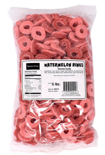 Kervan Candy Watermelon Rings Bulk Gummy Candy - 5 Pound Bag - Fruity & Sweet Gift Snacks For Kids - Party Size