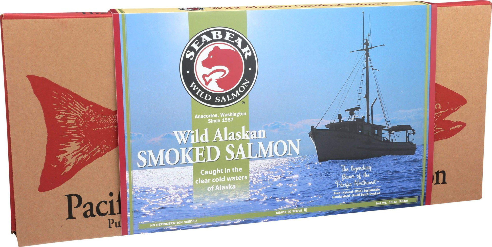 SeaBear Wild Alaska Pink Smoked Salmon Fillet, Ready to Eat, 1lb, Shelf-Stable
