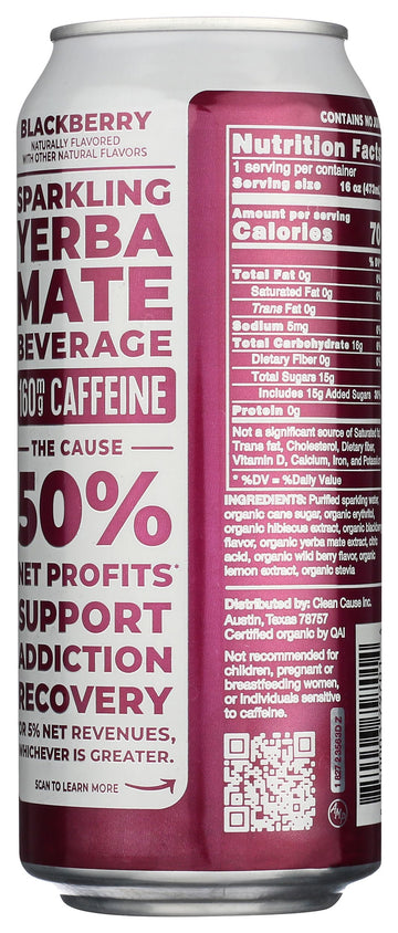 CLEAN CAUSE. Yerba Mate Blackberry Organic Beverage, 16 Fl Oz (Pack of 1)
