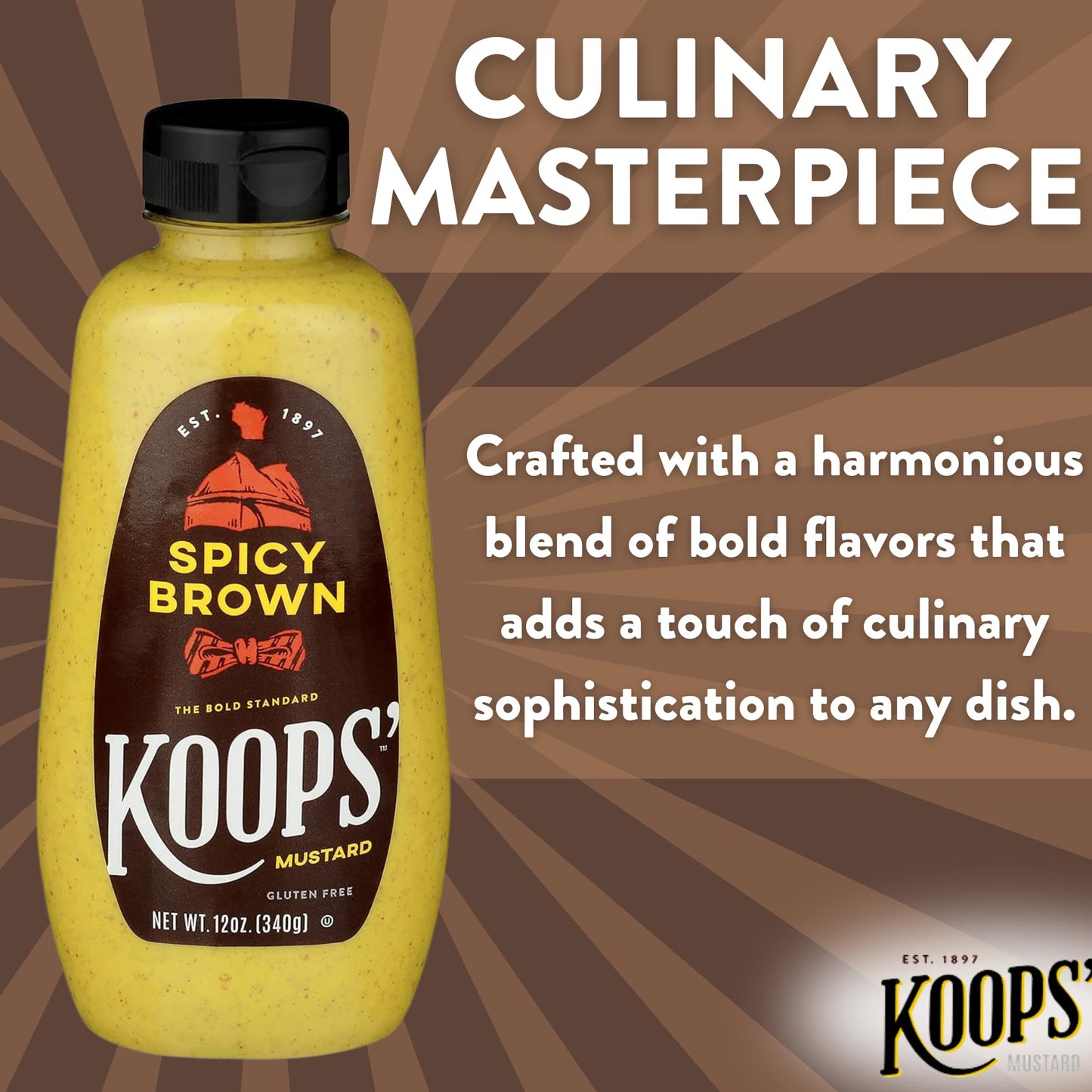 Koops' Spicy Brown Mustard - Bold And Brown Mustard Sauce, Gluten-Free, Kosher, Usda Certified Organic, Made In Usa, From Qualit