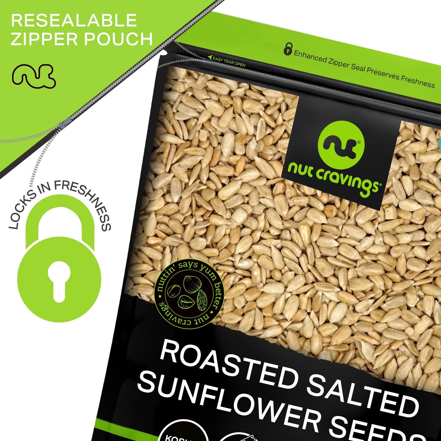 NUT CRAVINGS - Roasted Salted Sunflower Seeds Kernels to eat, No Shell Hulled (80oz - 5 LB) Bulk Nuts Packed Fresh in Resealable