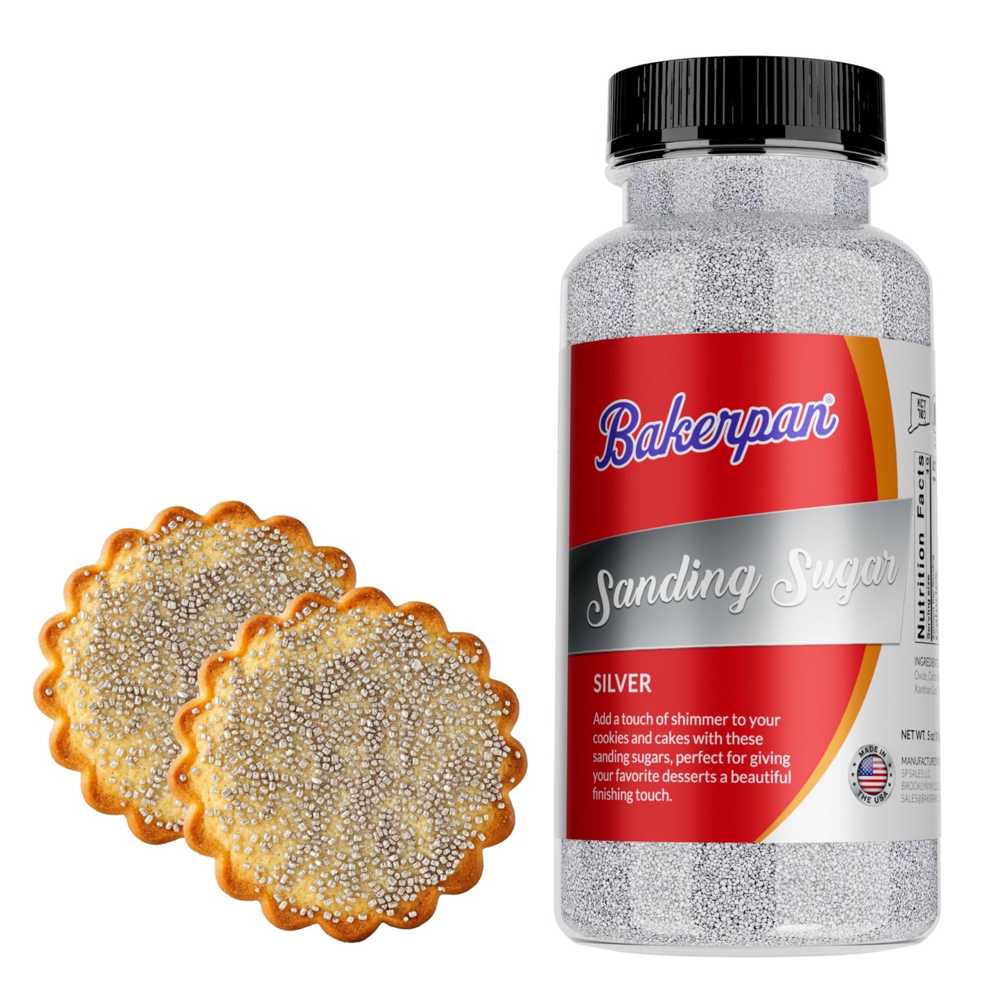Bakerpan Silver Sanding Sugar for Baking & Cookie Decorating - 5 Ounce Edible Silver Sugar Sprinkles for Cookies, Cakes, Cocktai