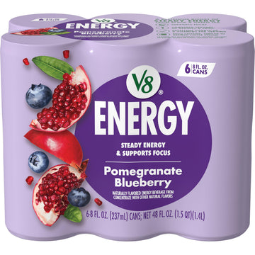 V8 Energy Drink, Pomegranate Blueberry, Pack of 6 (8 fl oz)