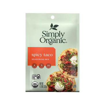 Simply Organic Spicy Taco Seasoning Mix, 1.13 Ounce Packet, Earthy Spice, Kosher, No Artificial Ingredients (Pack Of 12)