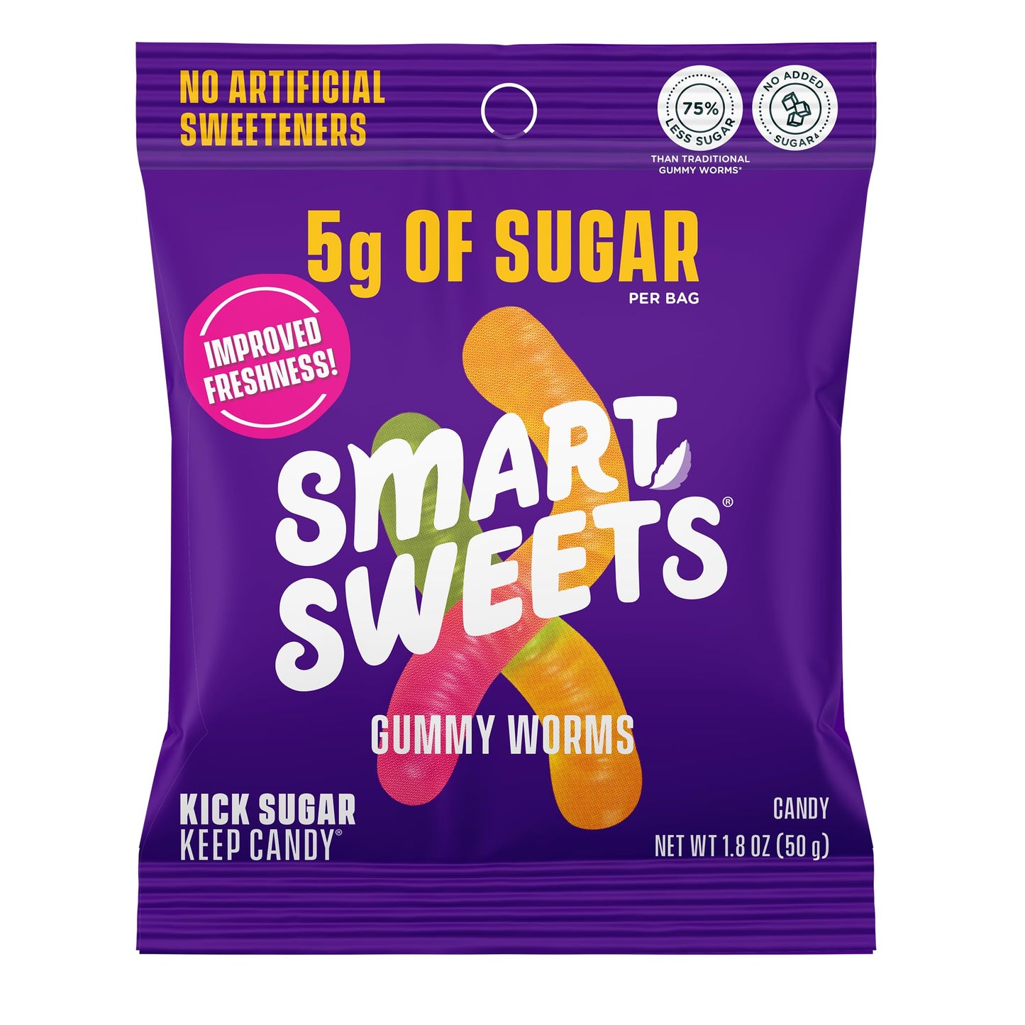 SmartSweets Gummy Worms Low Sugar Gummy Candy: 1.8oz (Pack of 14), No Artificial Sweeteners, Plant-Based, Gluten-Free, Healthy S