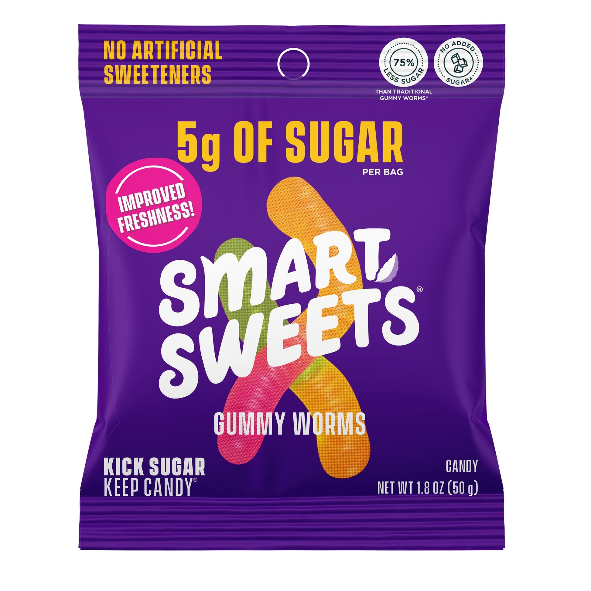 SmartSweets Gummy Worms Low Sugar Gummy Candy: 1.8oz (Pack of 14), No Artificial Sweeteners, Plant-Based, Gluten-Free, Healthy S