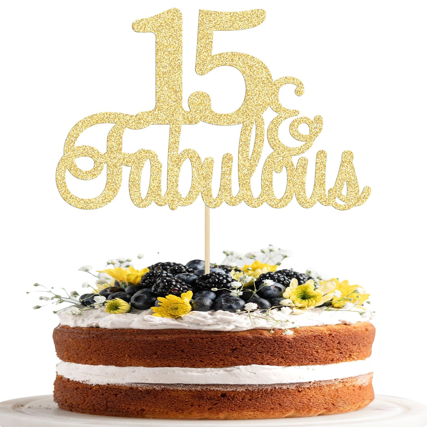 Gyufise 1Pc 15 & Fabulous Cake Topper Gold Glitter Fifteen And Fabulous Cake Toppers Happy 15Th Birthday Cake Pick For 15Th Wedd