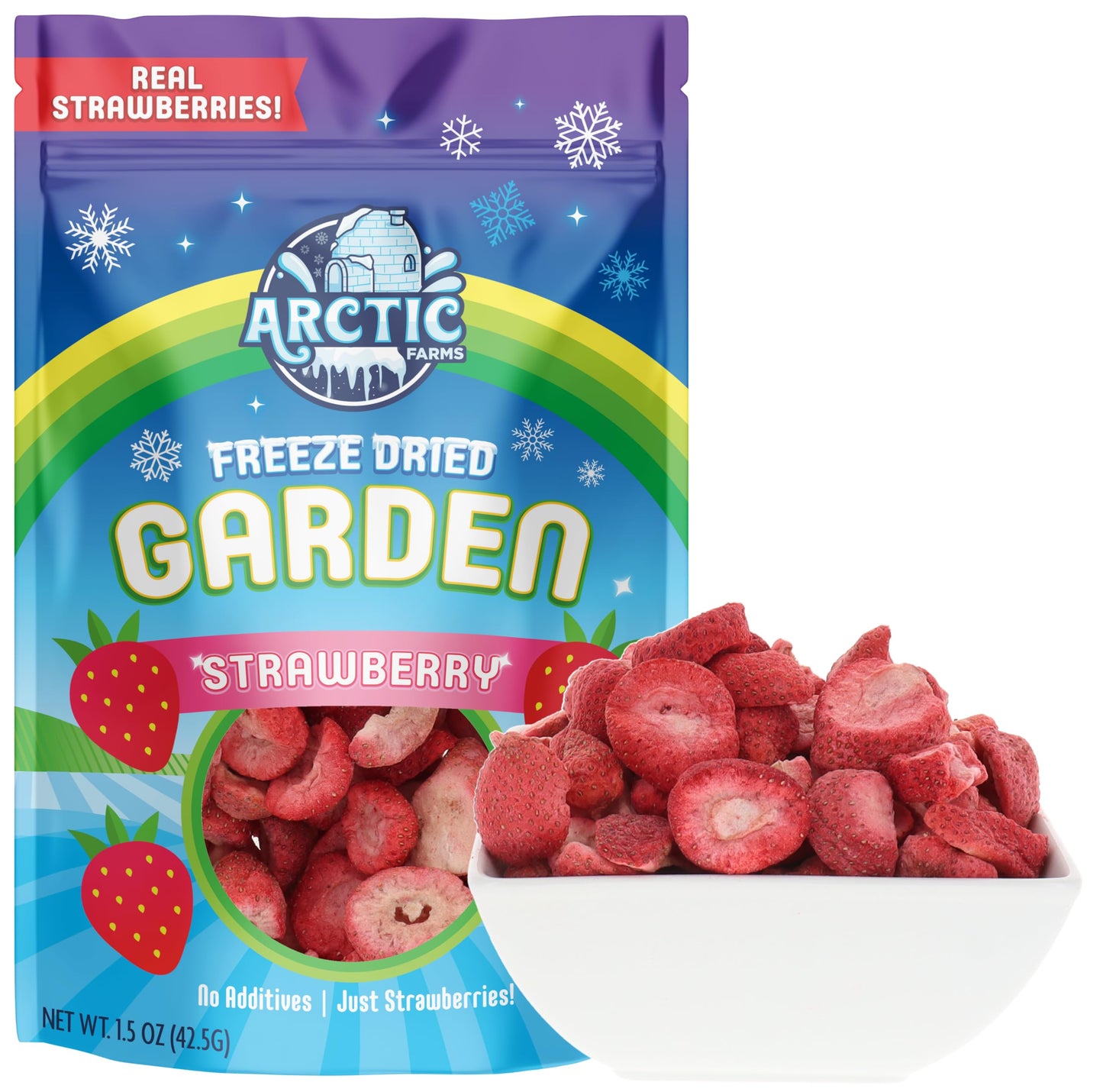 Arctic Farms Gardren Pure Freeze Dried Fruits, No Sugar Added, Crunchy Snacks (Organic Strawberry Slices)