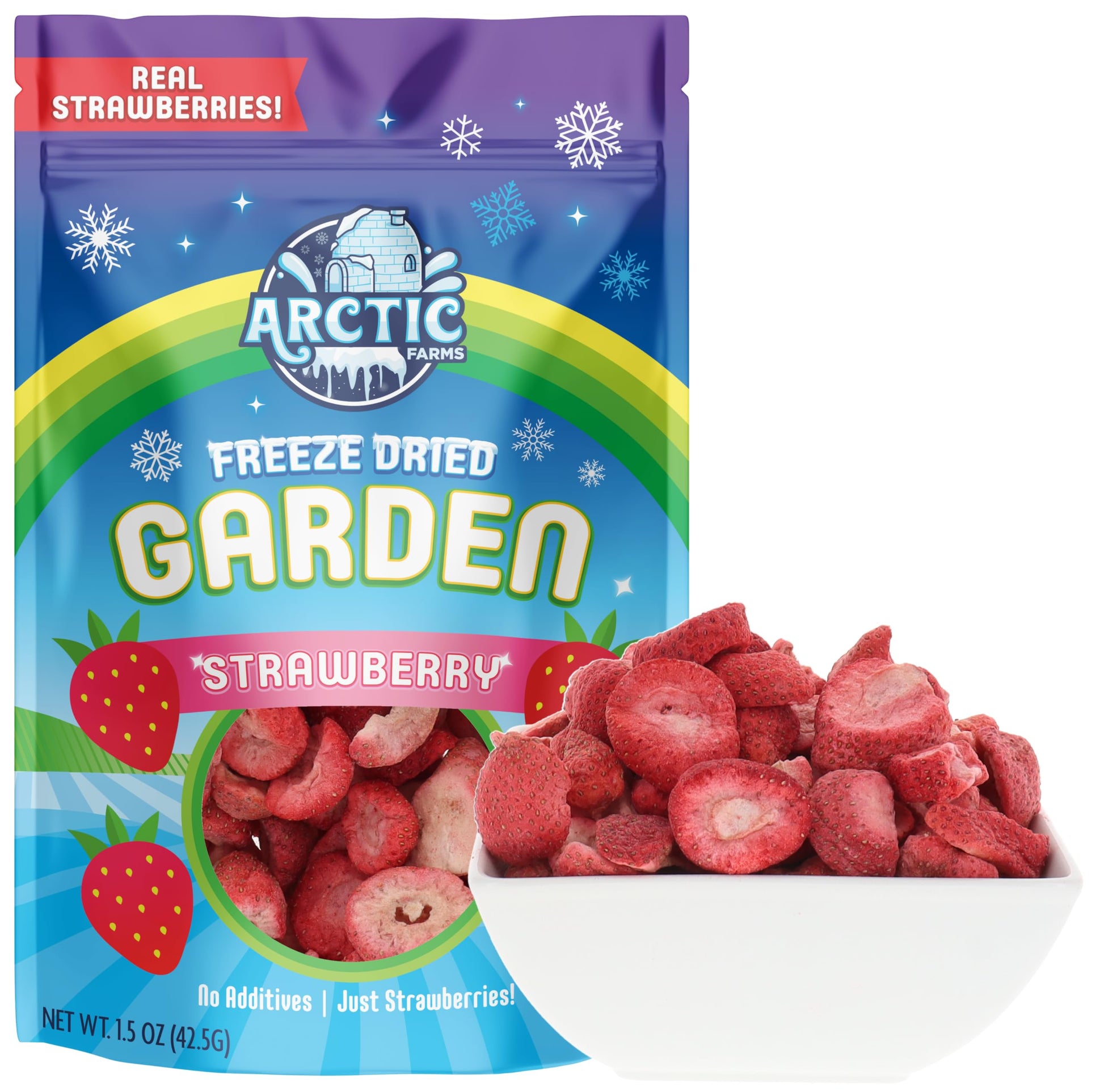 Arctic Farms Gardren Pure Freeze Dried Fruits, No Sugar Added, Crunchy Snacks (Organic Strawberry Slices)