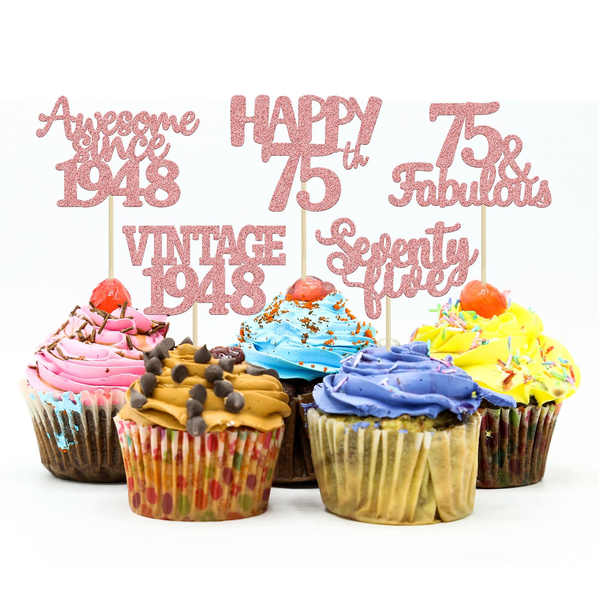 Gyufise 30Pcs Rose Gold Vintage 1948 Cupcake Toppers 75Th Birthday Cupcake Toppers Awesome Since 1948 Hello 75 Cake Topper Sixty