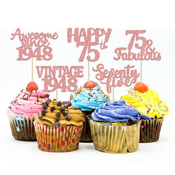 Gyufise 30Pcs Rose Gold Vintage 1948 Cupcake Toppers 75Th Birthday Cupcake Toppers Awesome Since 1948 Hello 75 Cake Topper Sixty