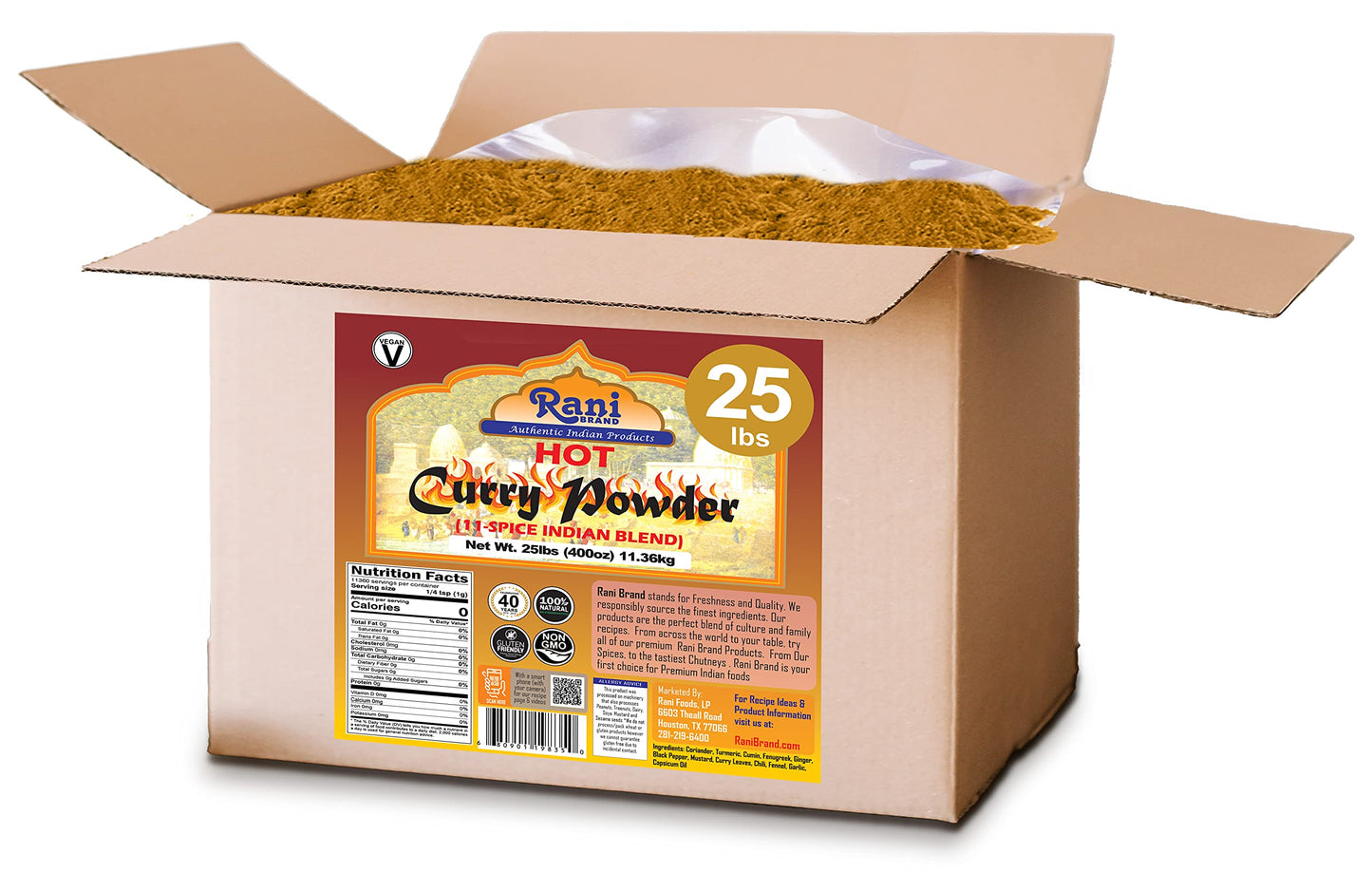 Rani Curry Powder Hot (11-Spice Authentic Indian Blend) 400Oz (25Lbs) 11.36Kg Bulk Box ~ All Natural | Salt-Free | Vegan | No Colors | Gluten Friendly | Non-Gmo | Indian Origin