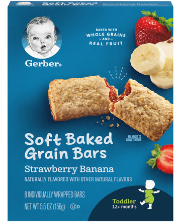Gerber Snacks For Toddler Soft Baked Grain Bars Strawberry Banana, 5.5 Ounce (Pack Of 6)