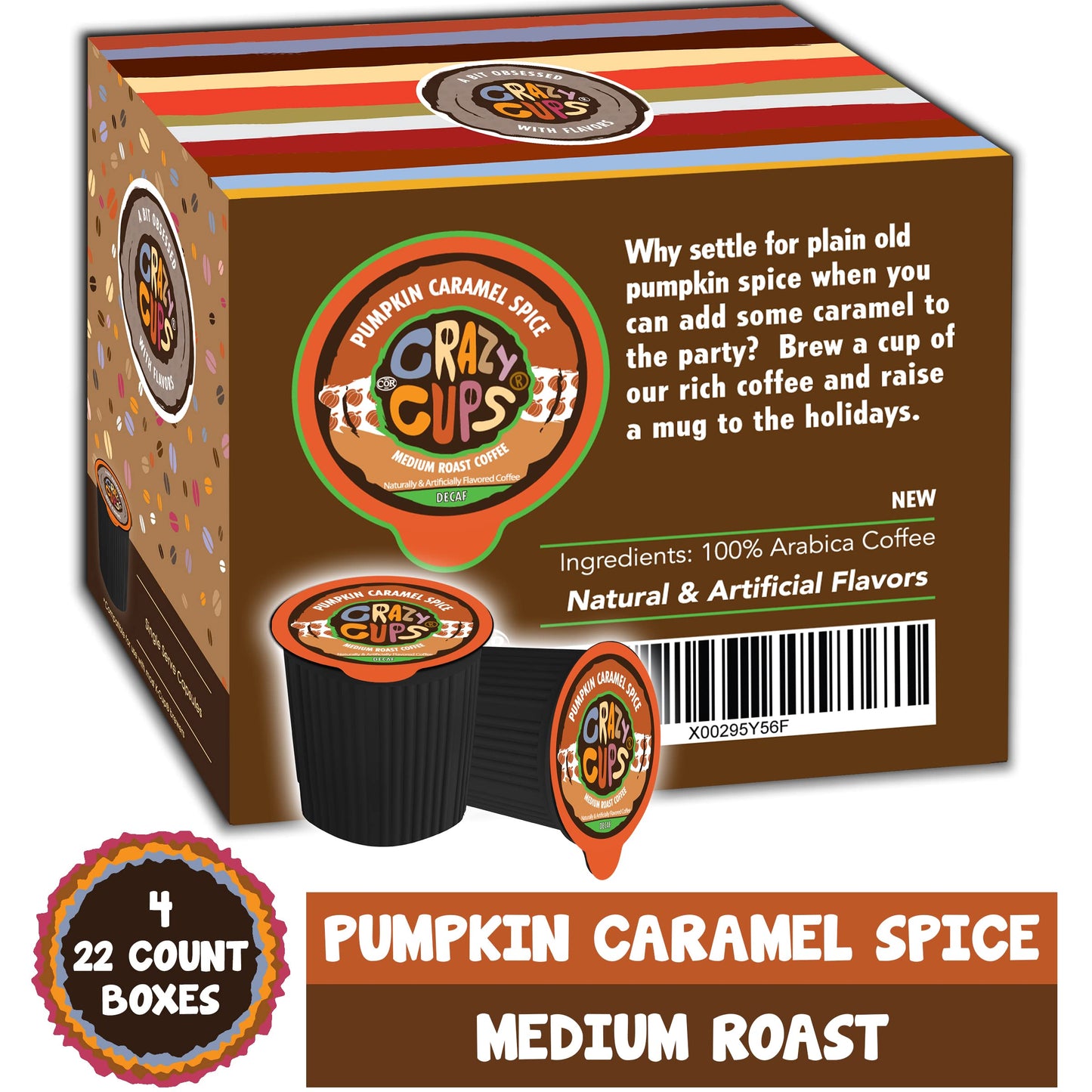 Crazy Cups Decaf Flavored Coffee Pods, Pumpkin Caramel Spice, 88 Count (Pack of 4) for Keurig K Cups Machines