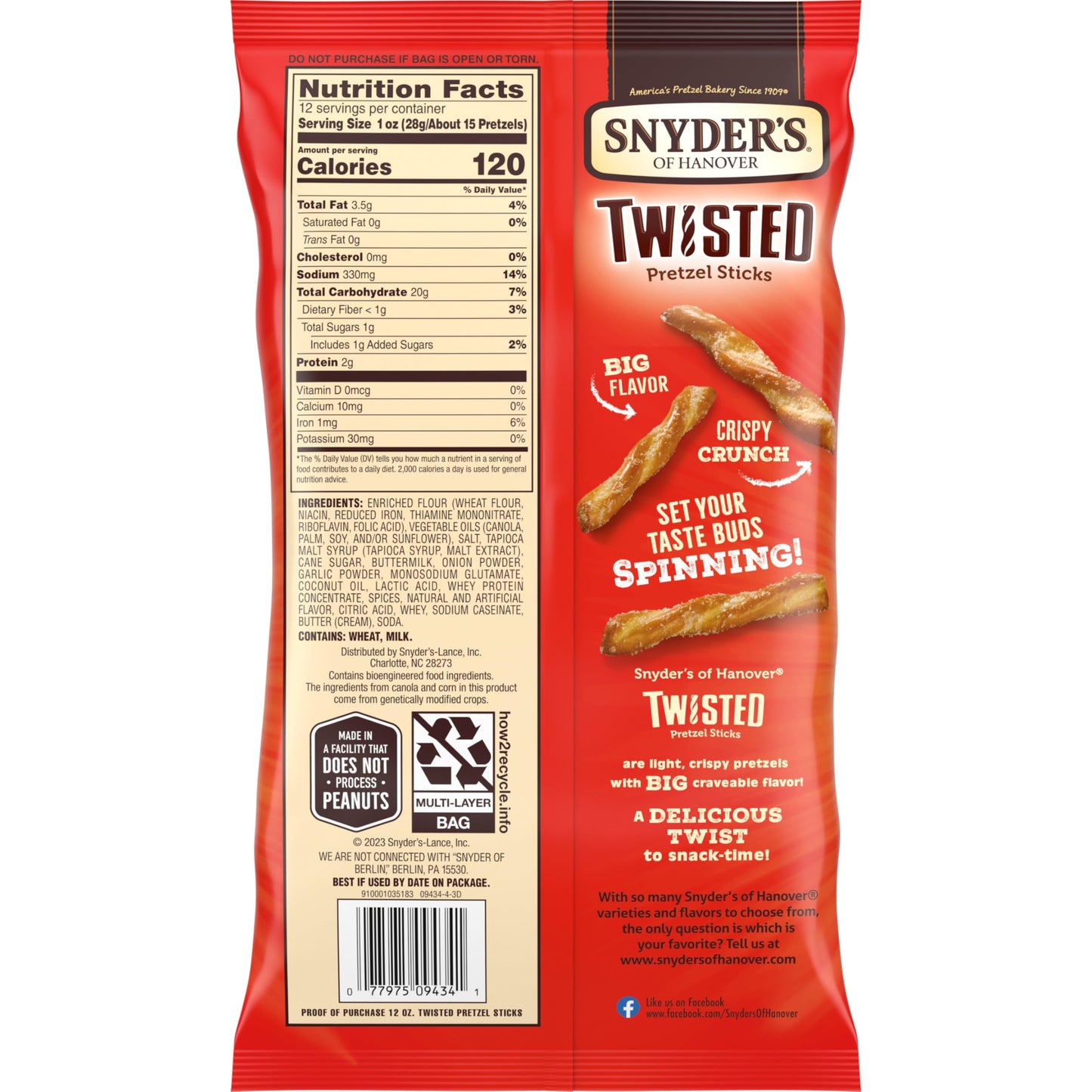 Snyders of Hanover, Seasoned Twisted Pretzel Sticks, 12 Oz Bag (Pack of 3)
