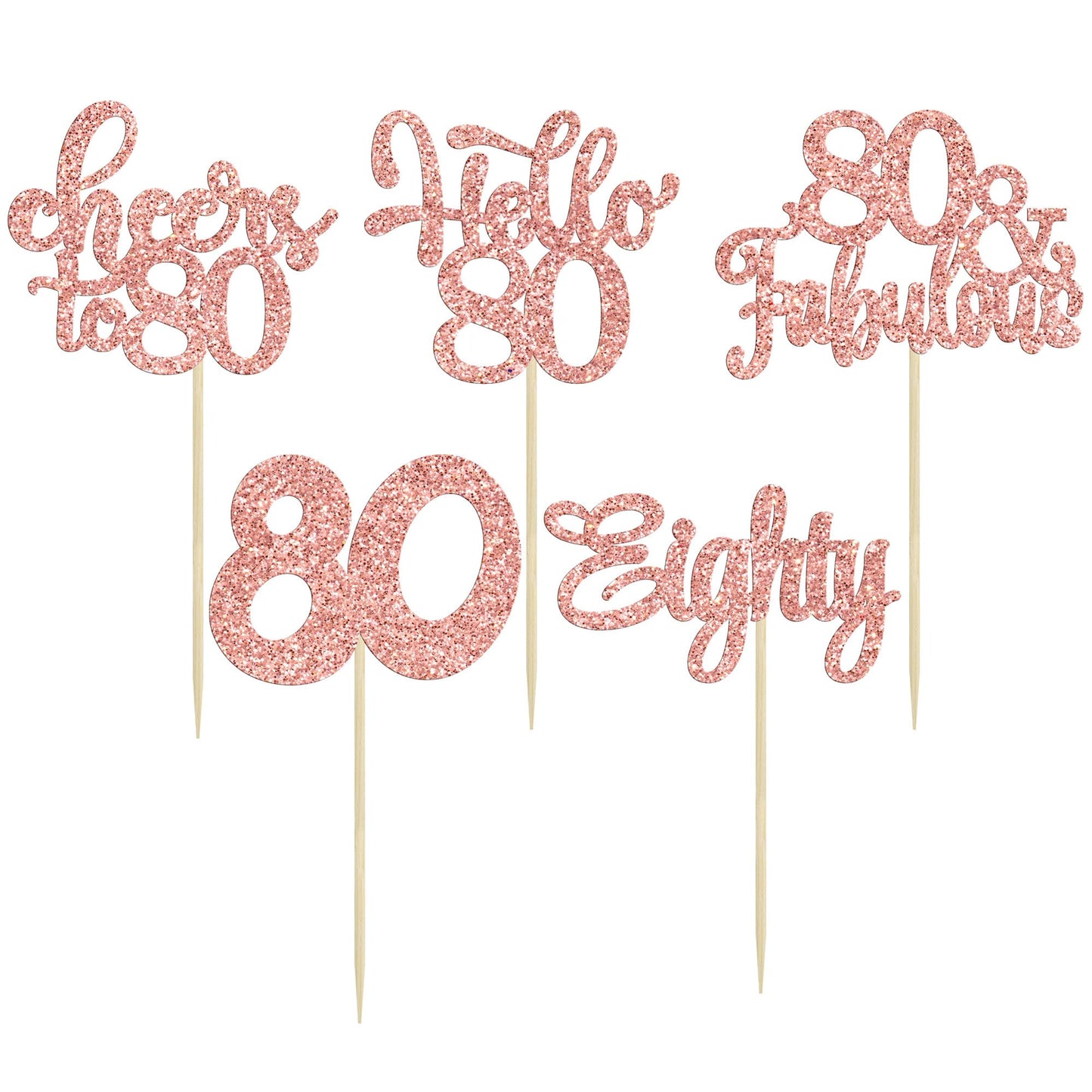 30Pcs Happy 80Th Birthday Cupcake Toppers Eighty Cheers To 80 Years Old Birthday Cupcake Picks For Happy 80Th Birthday Anniversary Party Cake Decorations Rose Gold Glitter