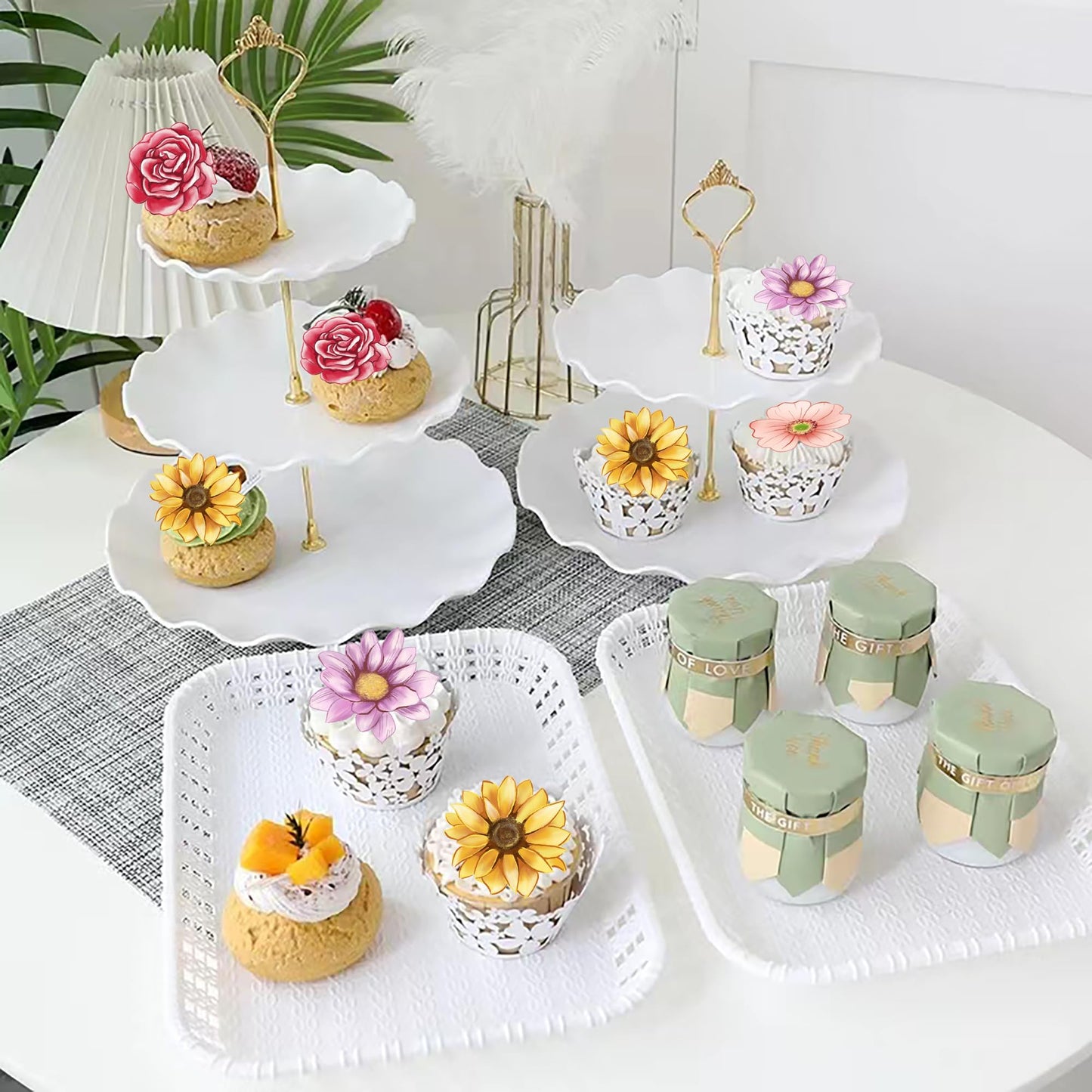 Foowztao 40Pcs Edible Flowers Cake Topper Cupcake Toppers Wedding Themed Party Baby Shower Birthday Party Cupcake Picks Annivers
