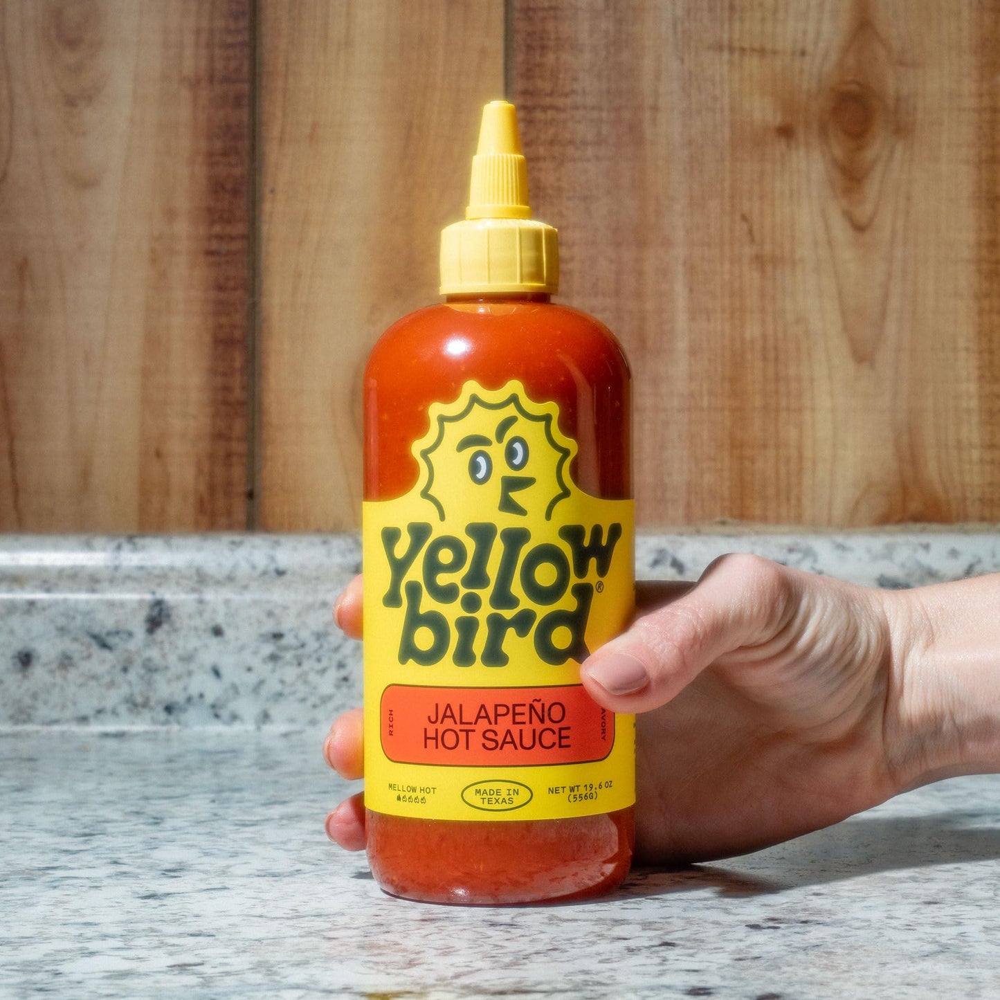Yellowbird Classic Jalapeño Hot Sauce - Mellow Hot, 19.6 oz Tabletop Size, Made in Texas, Model 0856262005037