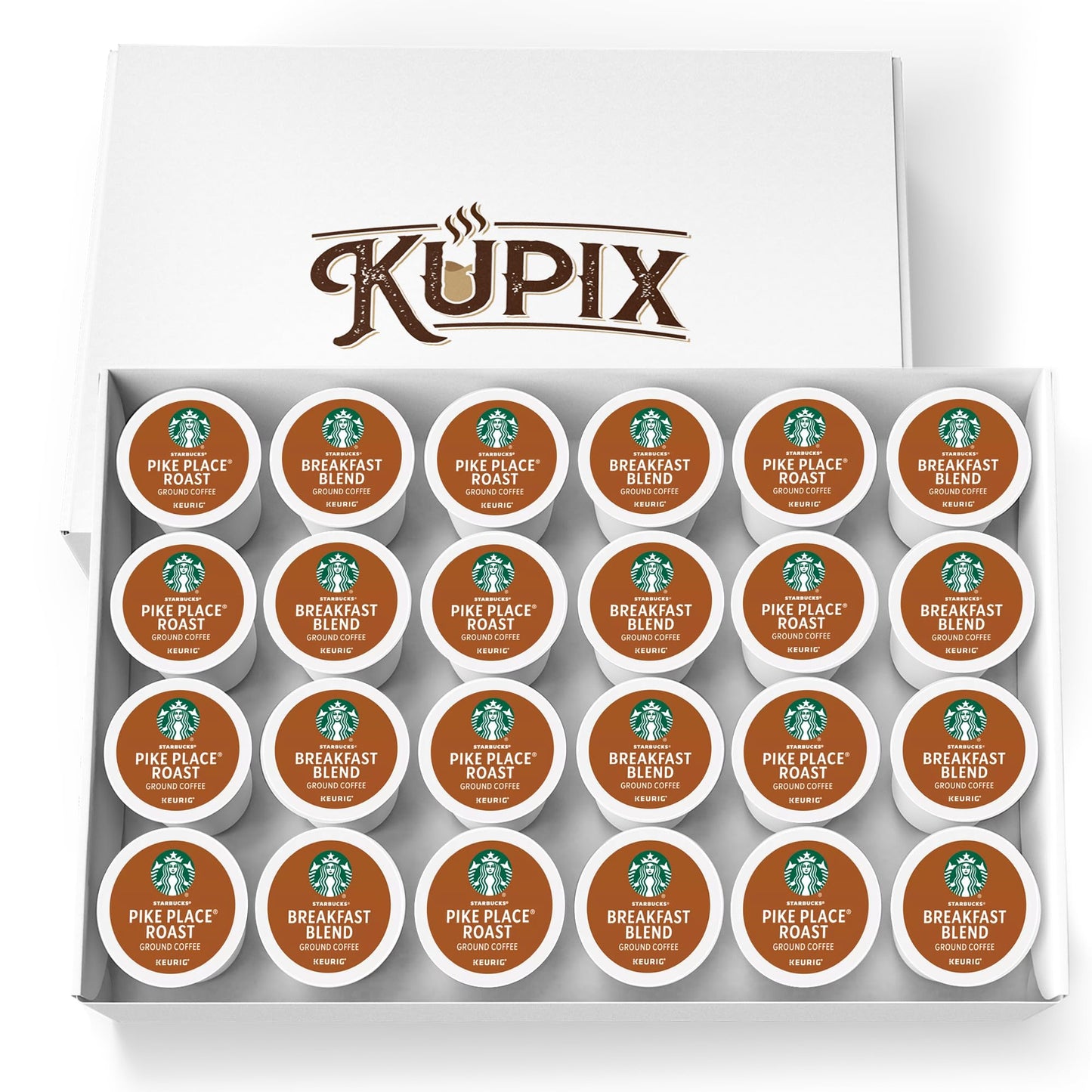 KUPIX Medium Roast Coffee K-Cups Sampler, Includes Starbucks Pike Place Roast & Breakfast Blend, 24 Count