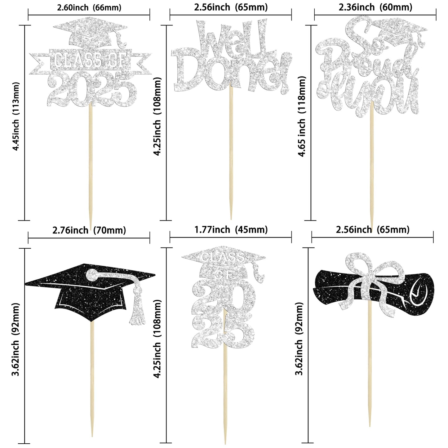Gyufise 24Pcs Class Of 2025 Cupcake Toppers Glitter Congrats Grad 2025 Done Diploma Cupcake Picks For Class Of 2025 Graduation T