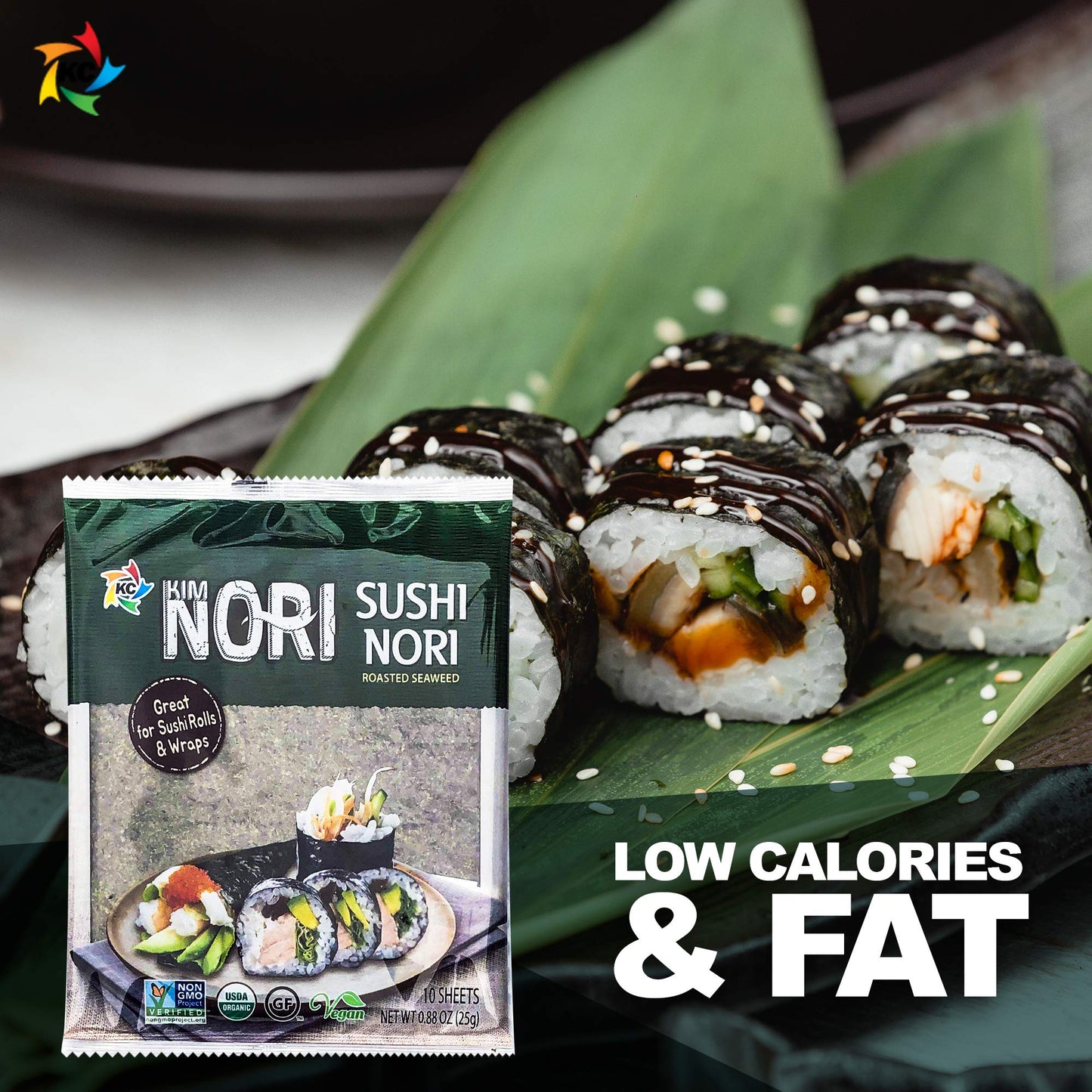 KIMNORI Sushi Nori Sea  Sheets, USDA Organic, Gluten Free, 10 Count (Pack of 16), 100% Natural Laver, Non-GMO, Vegan, Kosher