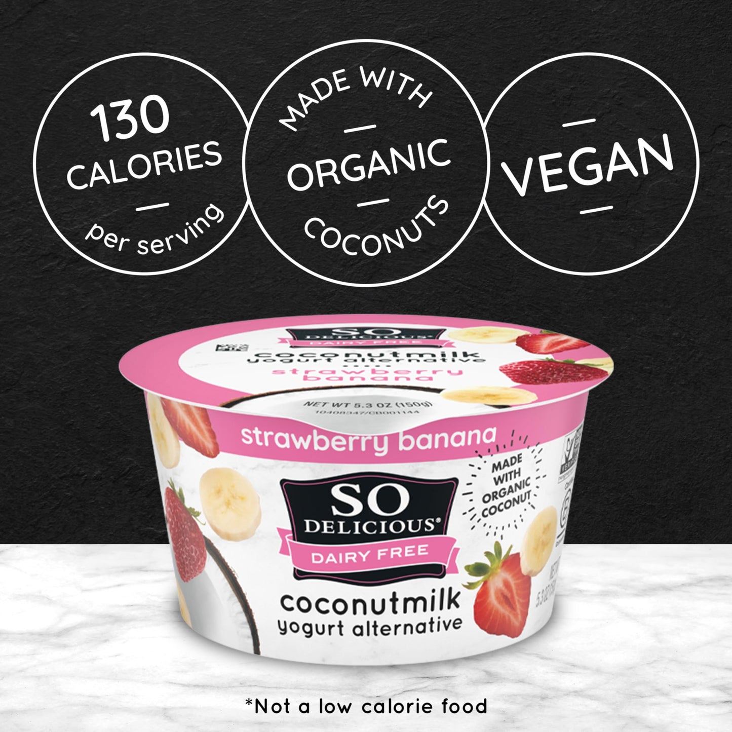 So Delicious Cultured Coconutmilk Dairy-Free Yogurt, Strawberry-Banana, 5.3 Ounce Plant-Based Vegan Dairy-Free Yogurt Alternativ