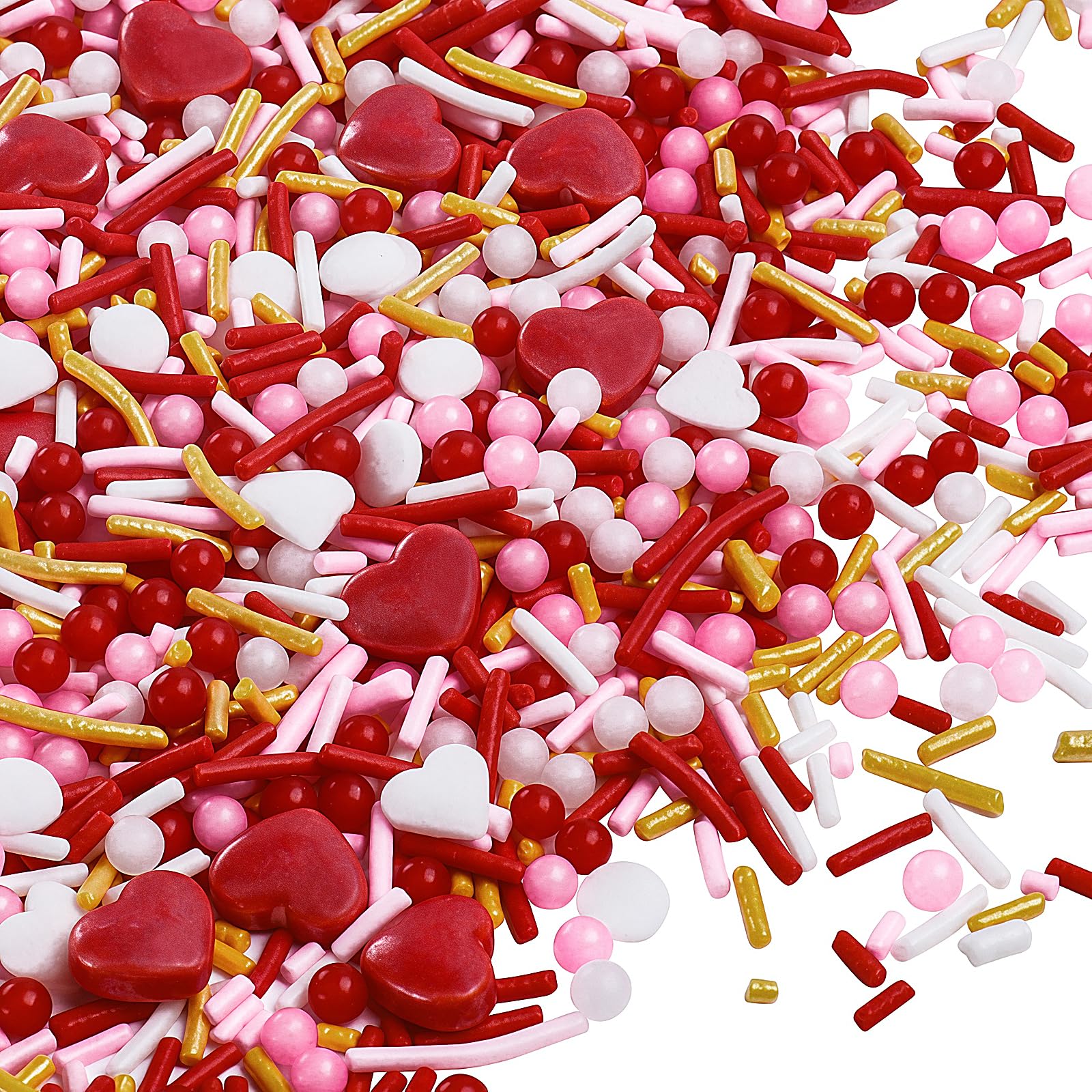 Valentines Sprinkles, 4.6oz Edible Heart Sprinkles Pink Red White Yellow Sprinkles for Cake Decorating, Mix Pearl Jimmies Sugar 