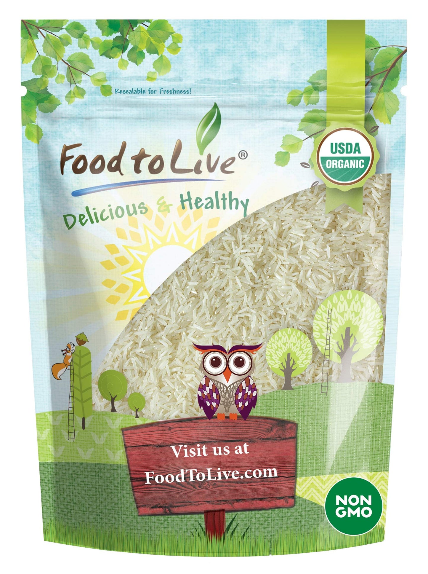 Food to Live Organic White Basmati Rice, 3 Pounds - Non-GMO, Long-Grain Rice Variety, Fragrant, Kosher, Vegan, Bulk. Non-Irradia
