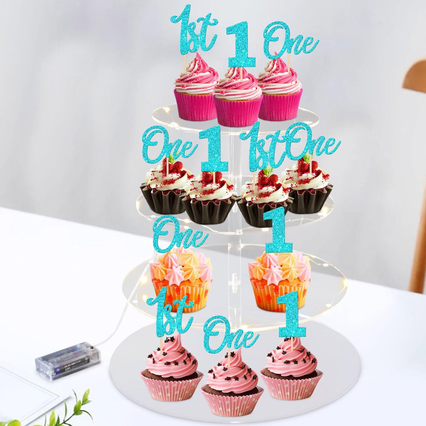 ZHUOWEISM Cupcake Toppers - 24 PCS Glitter Number 1 Decorations for 1st Birthday, Baby Shower, Anniversary, Blue, Paper