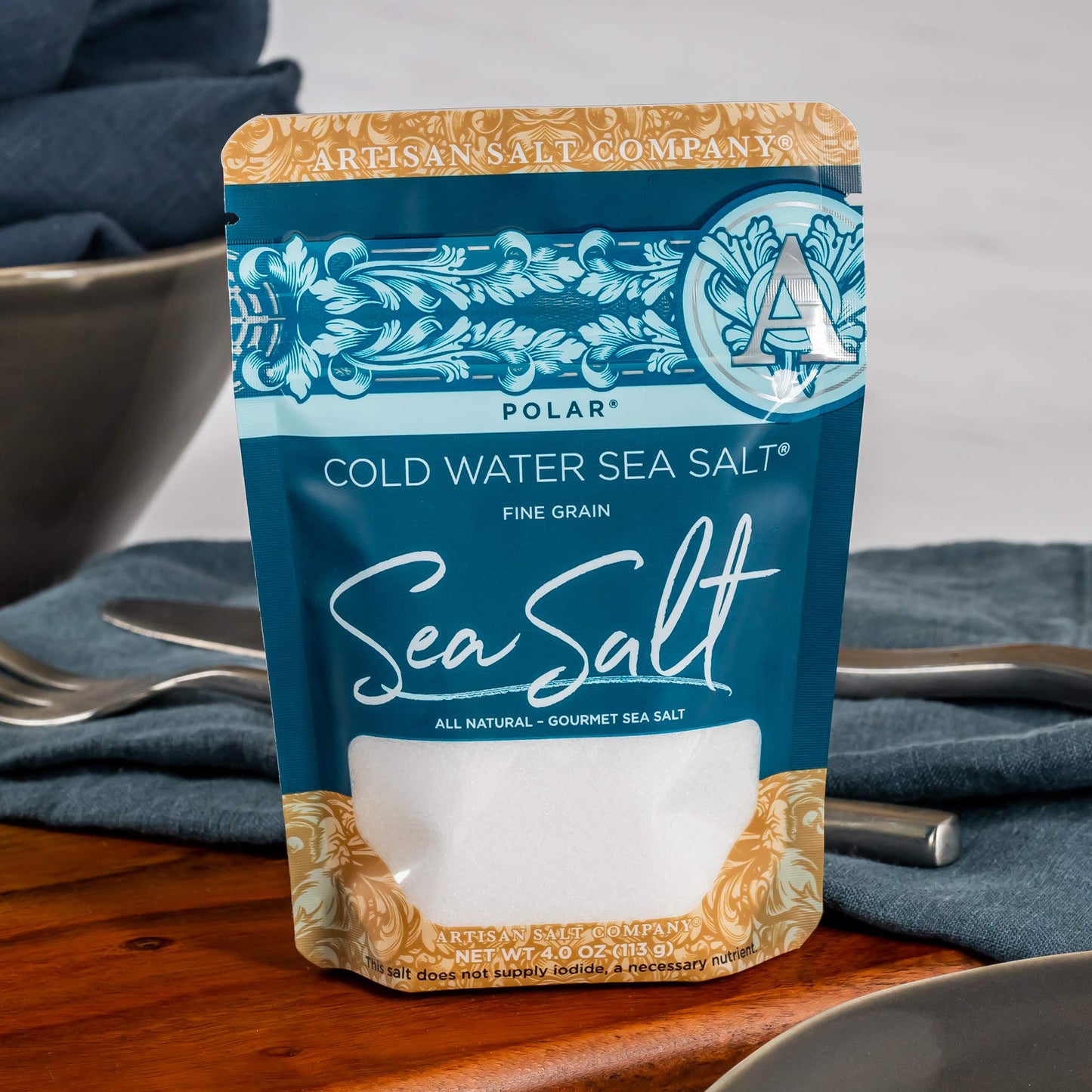 SaltWorks Artisan Sea Salt, Polar Cold Water, 4 Ounce Zip-Top Pouch, White Crystals