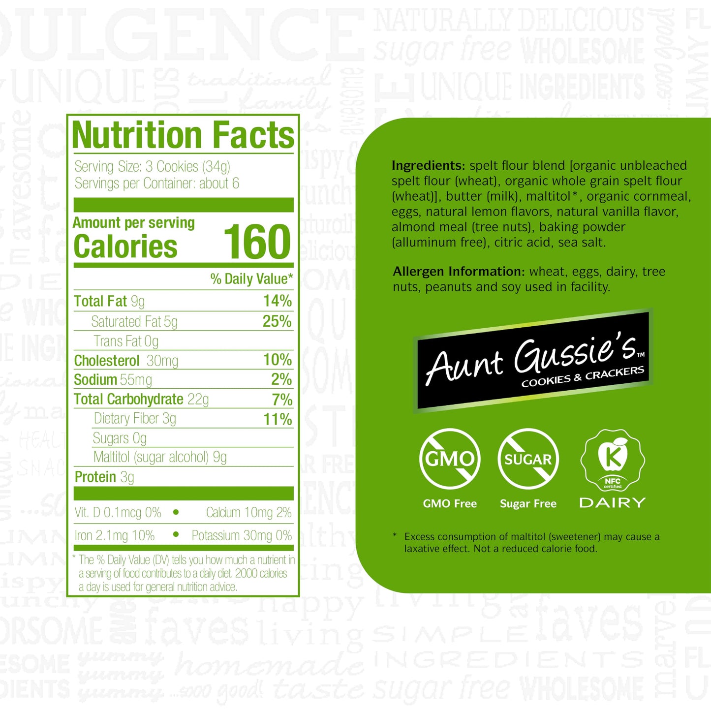 Aunt Gussie'S - Spelt Sugar Free Lemon Cookies - 4 Pack