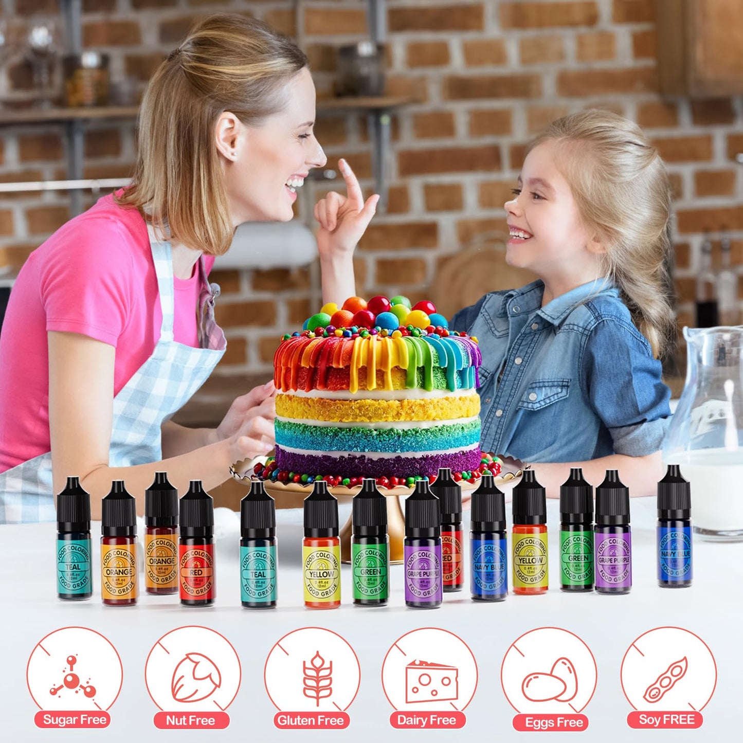 Cherrysea Food Coloring Set - 14x12ml Edible Liquid Dye for Baking, Gluten Free, 0.4 Fl Oz Bottles