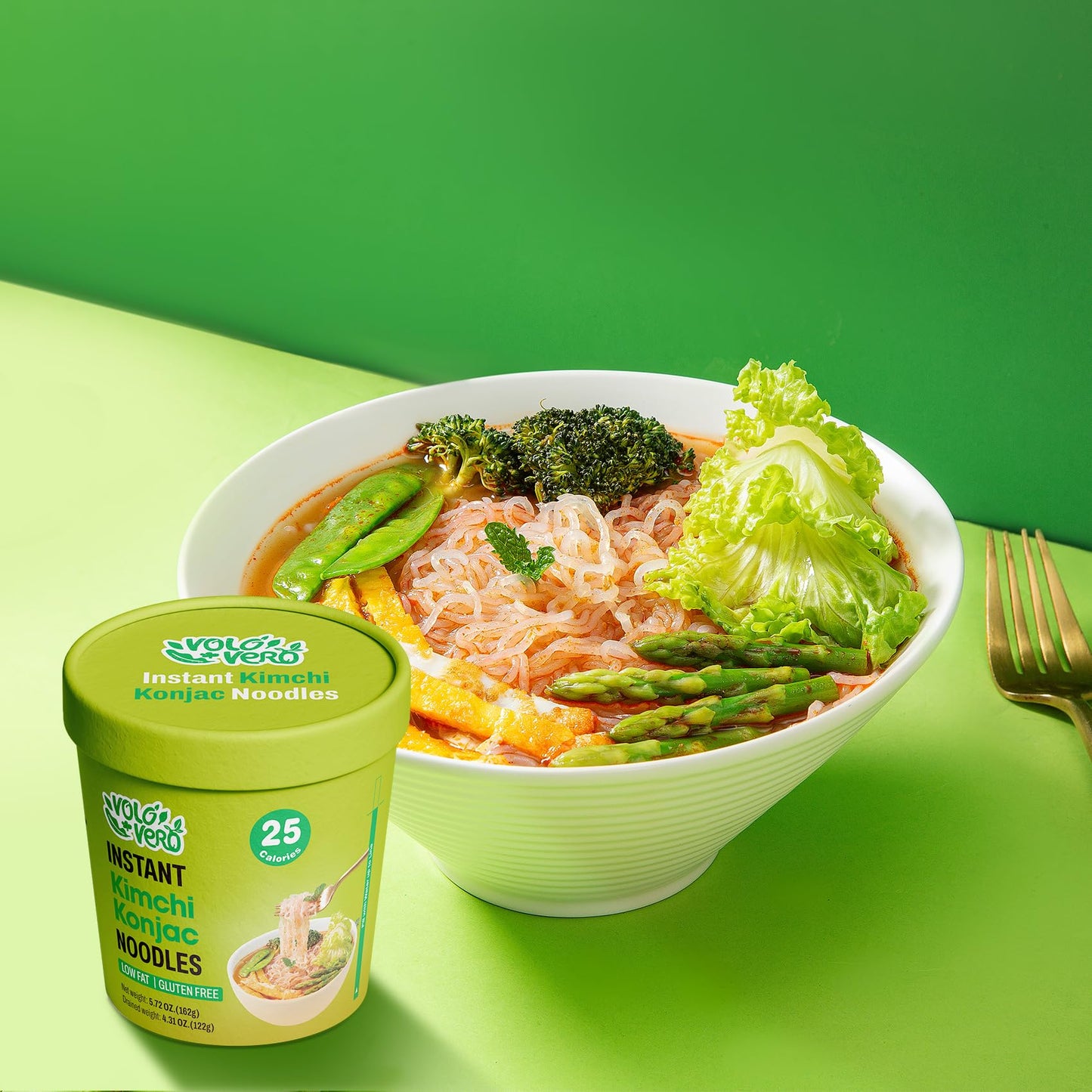 Volo Vero Konjac Noodle Soup Cup Kimchi Flavor, 6 Packs Low Carb Instant Shirataki Noodles Angel Hair Pasta, Gluten Free, Keto F
