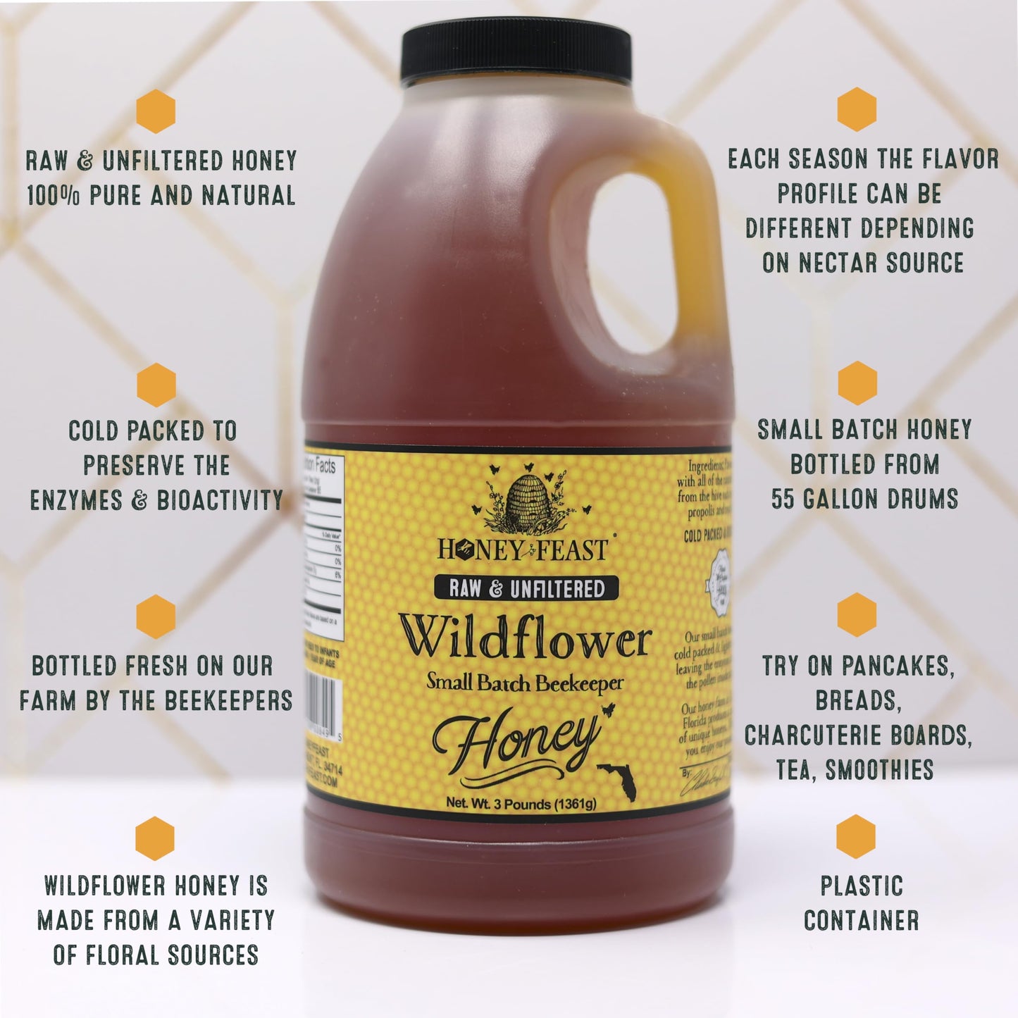 Honey Feast - Raw Wildflower Honey | From American Organic Floral Sources | 48 Ounces