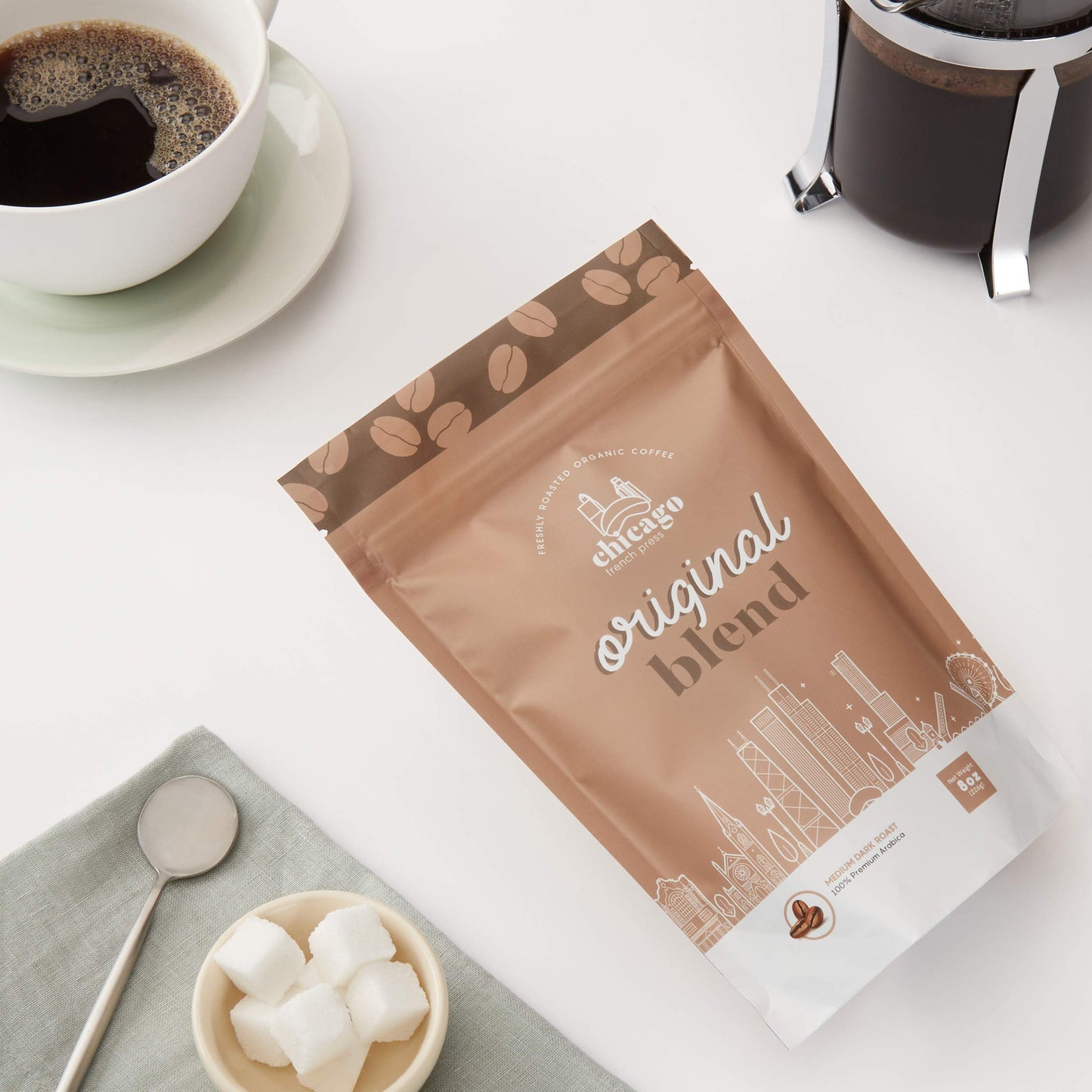 Chicago French Press Ground Coffee - Original Blend - Freshly Roasted - 8 Ounce